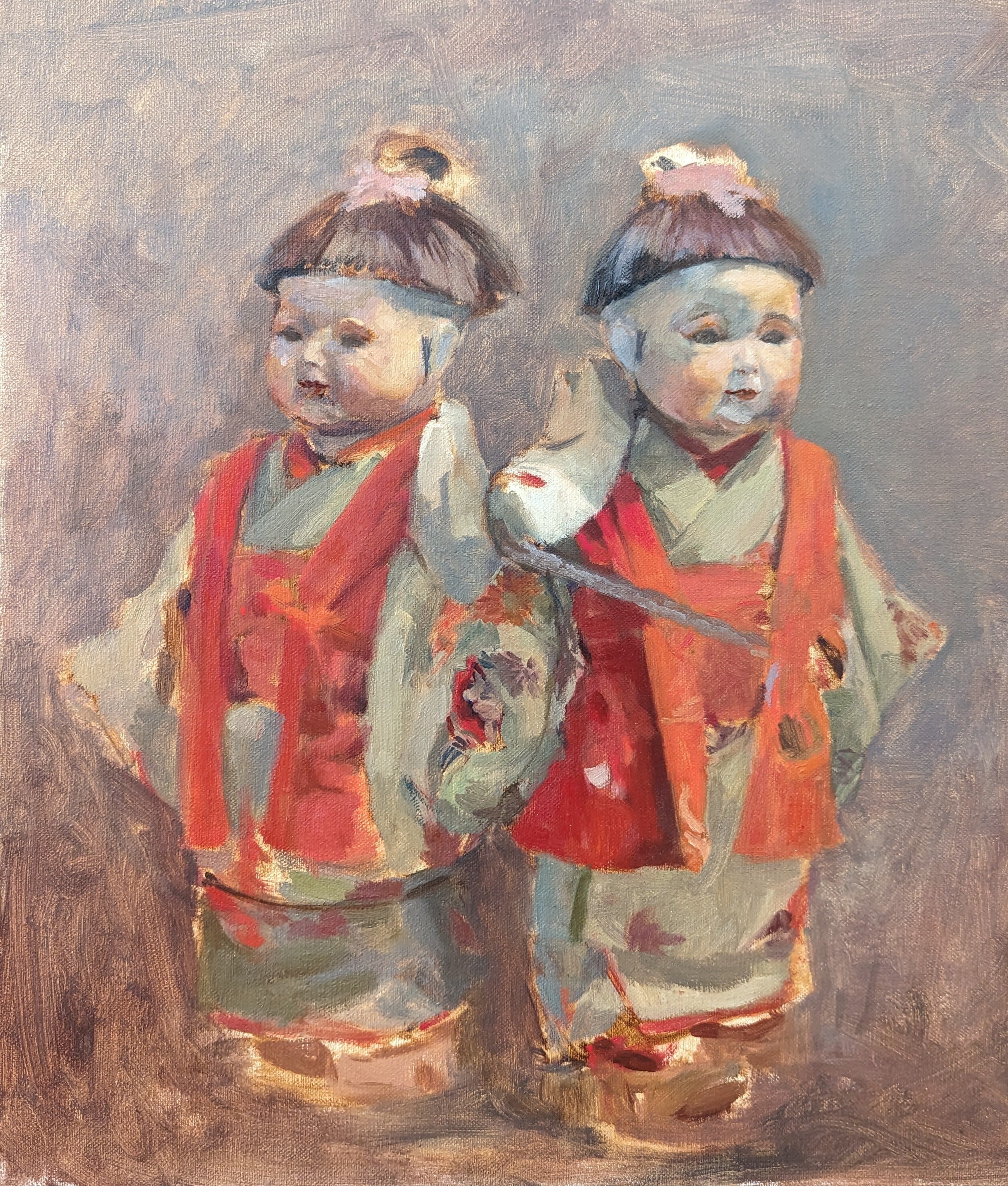 絵画 インテリア 額付(黒) 油絵 F6-080118 市松人形 日本人形 絵画