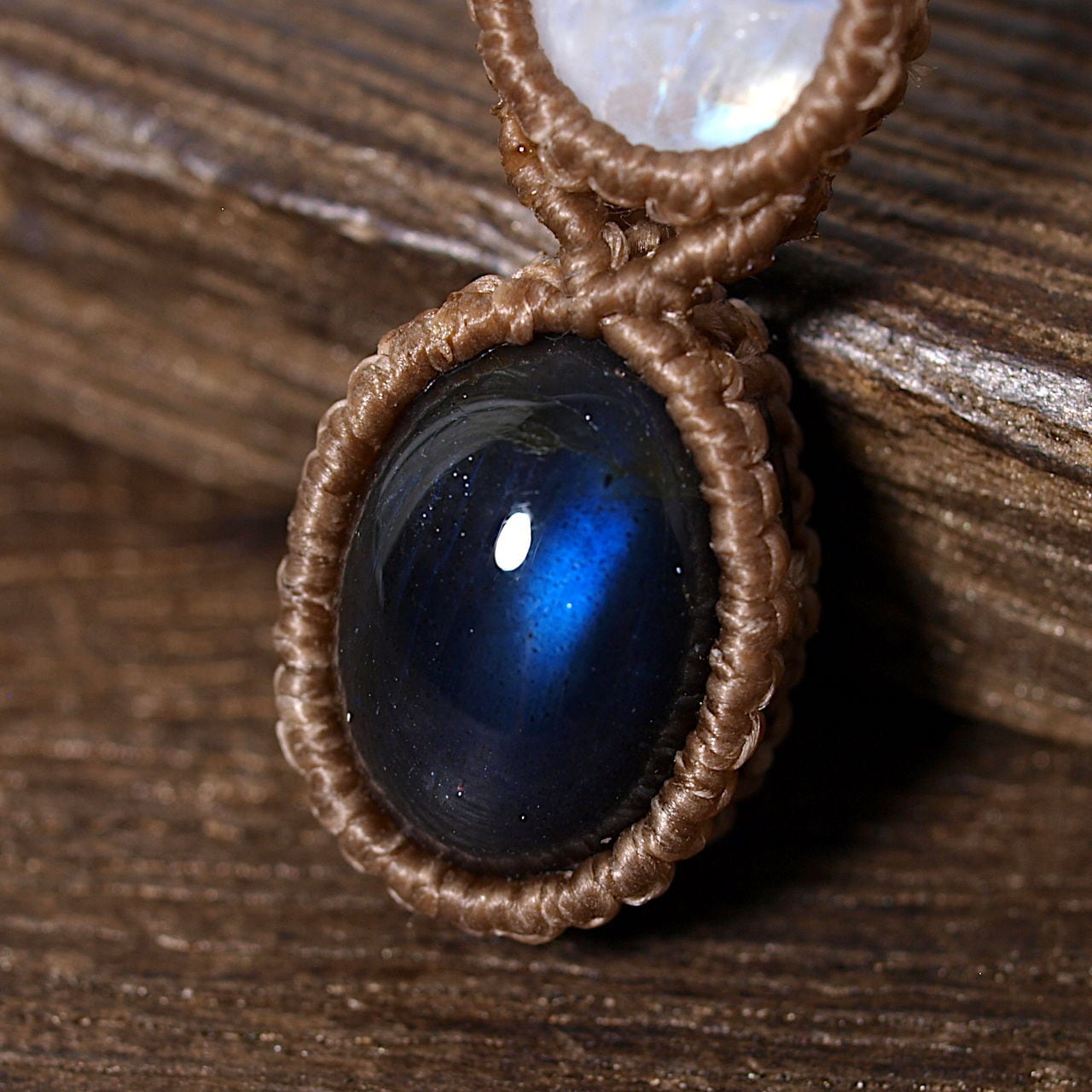 一点物】レインボームーンストーン＋ブラックラブラドライト連結