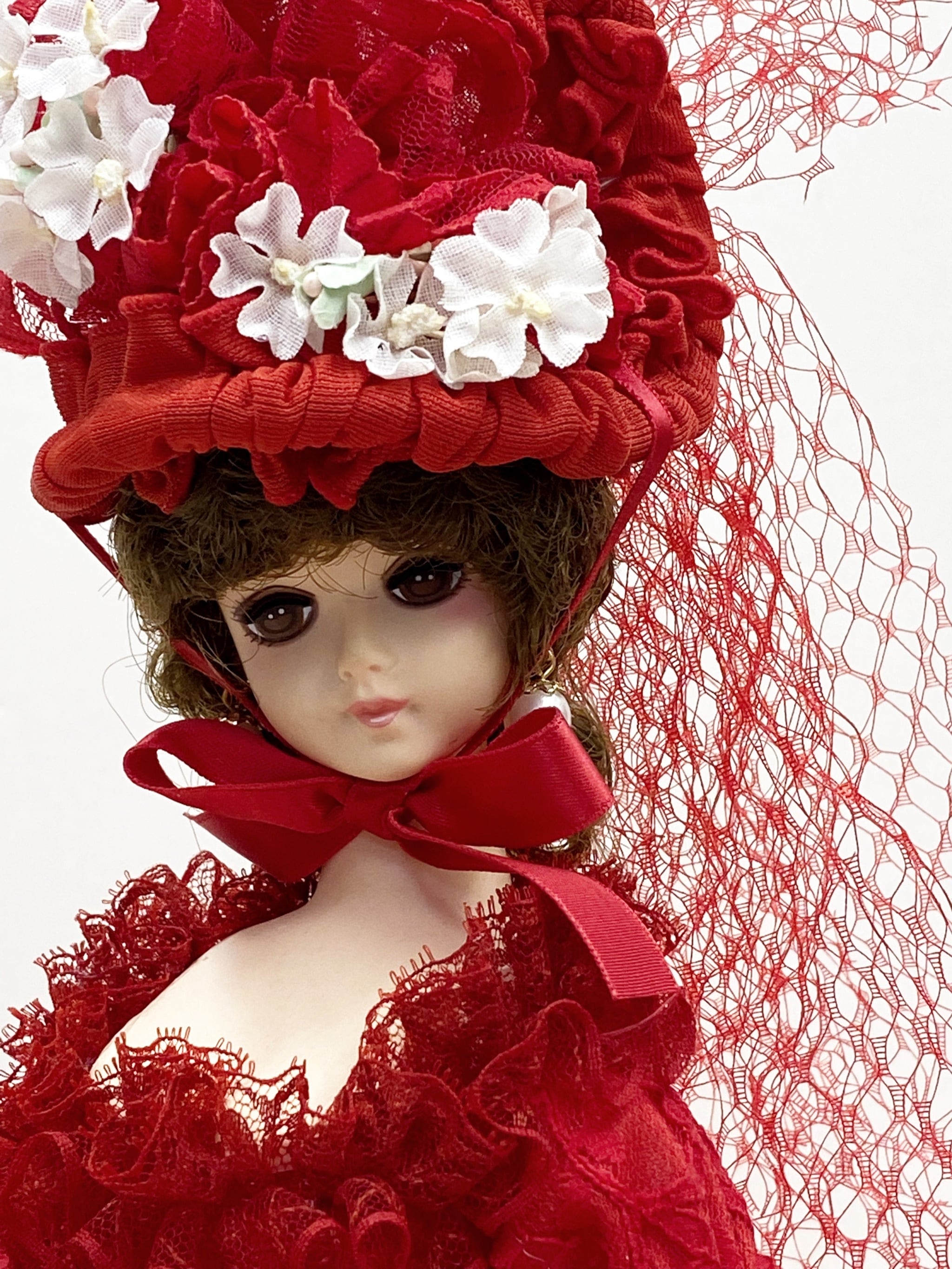 フランス人形 ドレス レース 赤色 レトロ フランス人形-1 | 山本人形本店