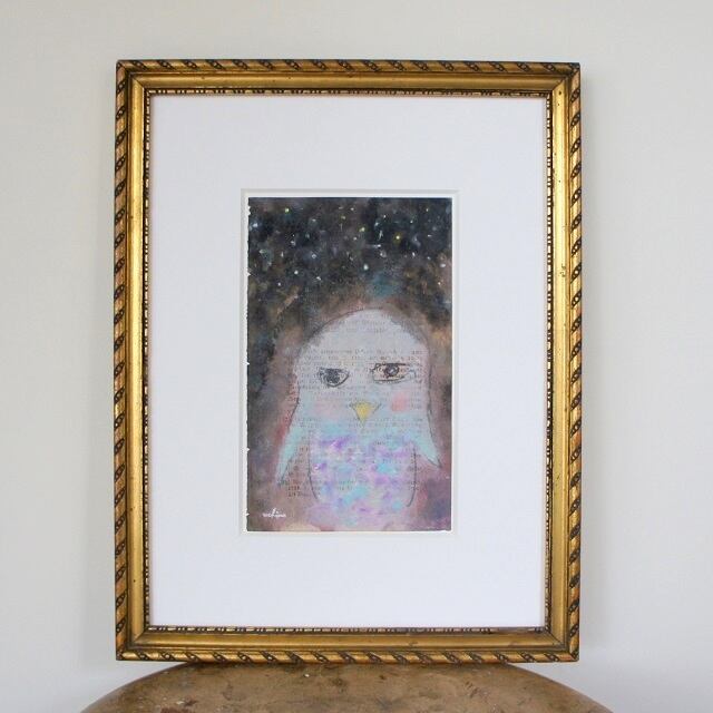 内野隆文 花 古い封筒にアクリル絵具 絵画 現代アート 額縁