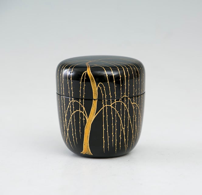 ◇ 茶道具 薄茶器 棗 【 木製 黒真塗 松金蒔絵 中棗 】 塗師 平安幸悦