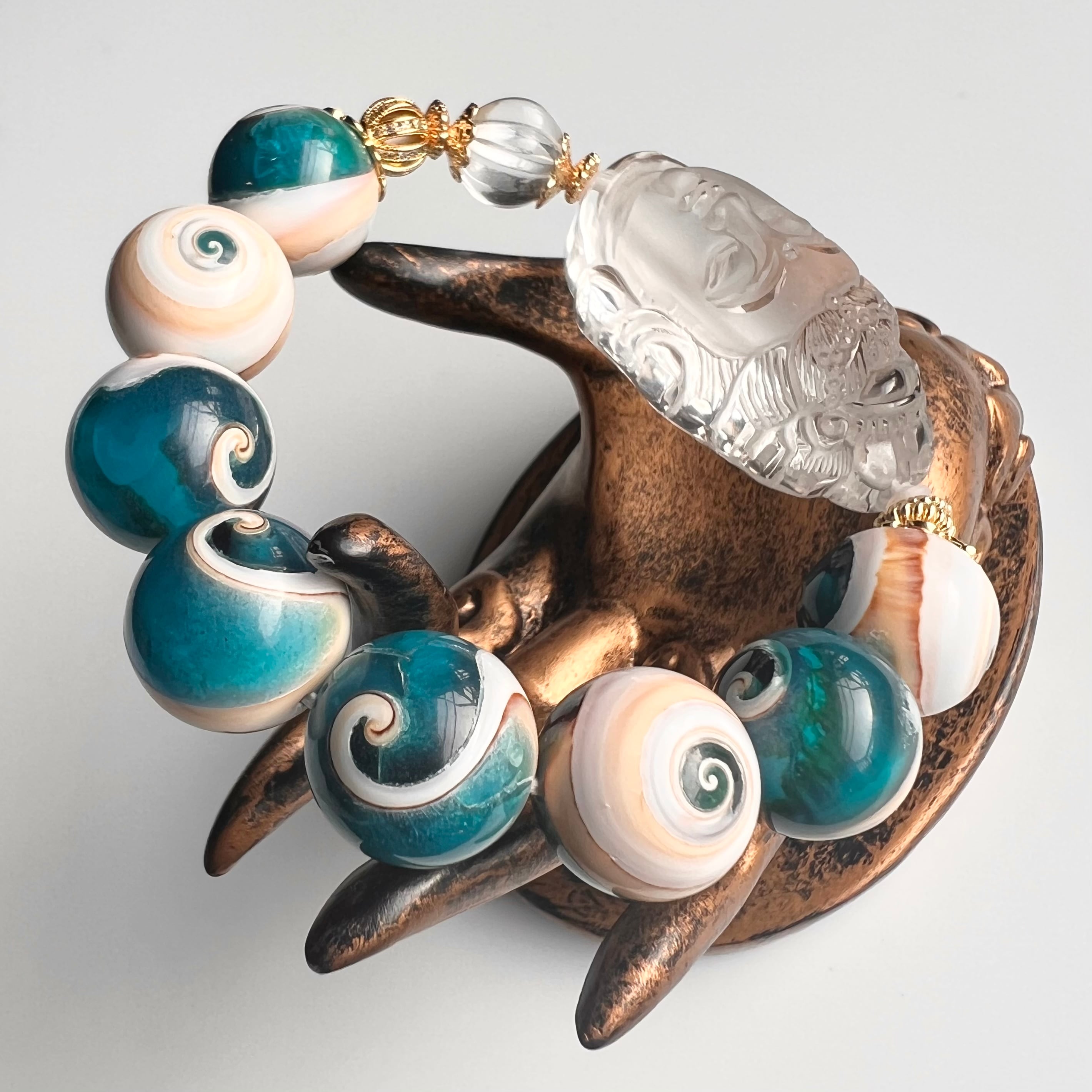 水晶 観音 彫刻 シェル 貝 ブレスレット | ほしブレス