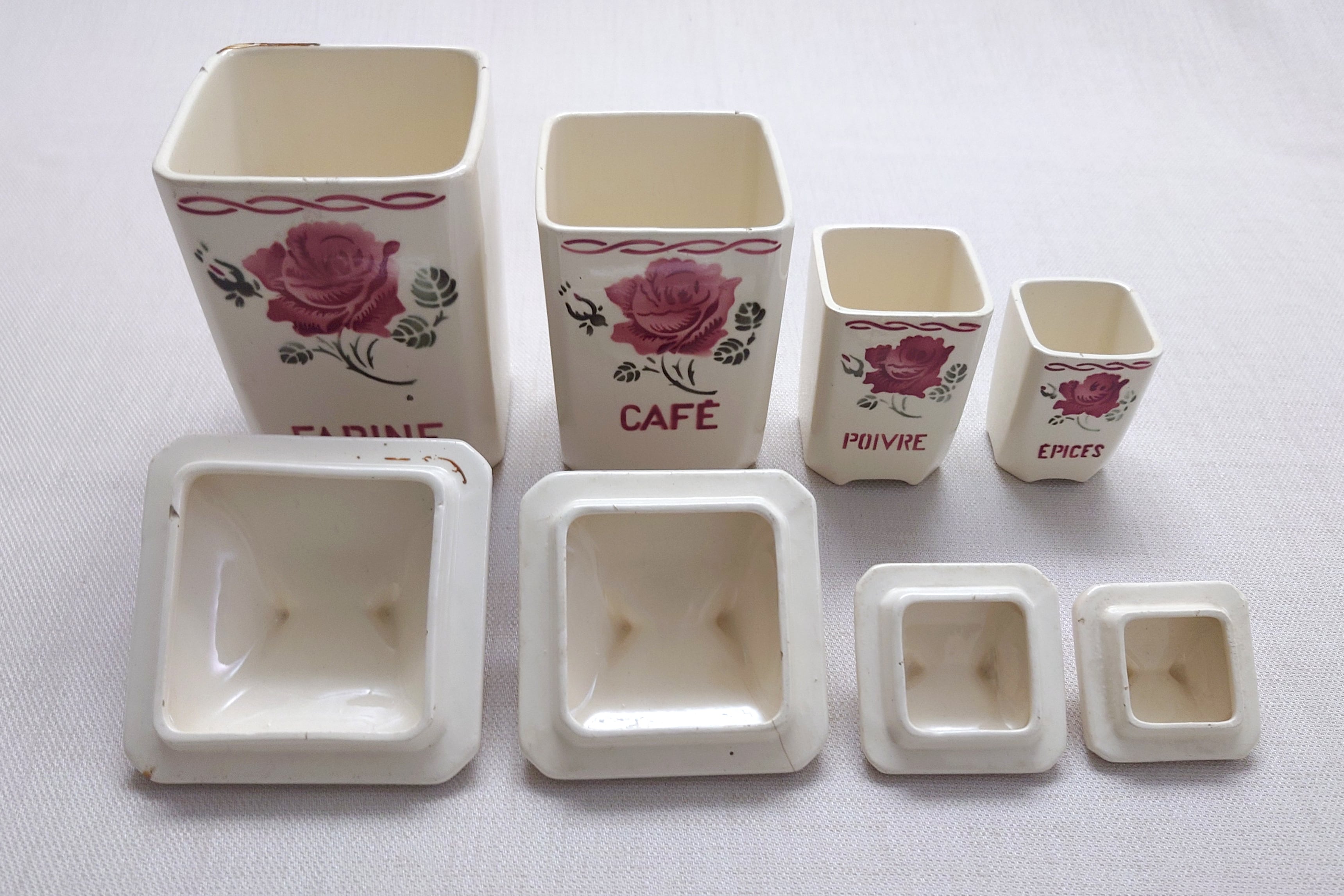 フランスアンティーク キャニスター4個セット Badonviller