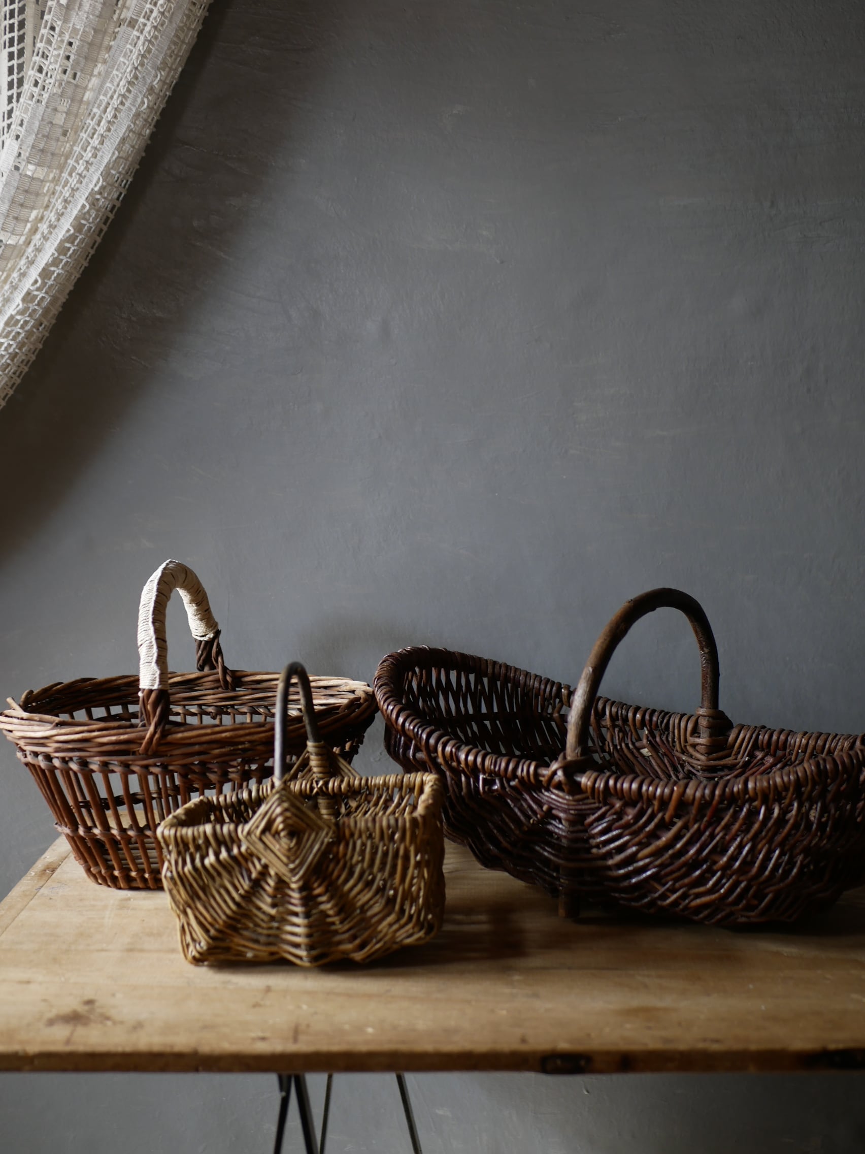 横長パニエ かご 籠 バスケット フランスブロカント アンティークの