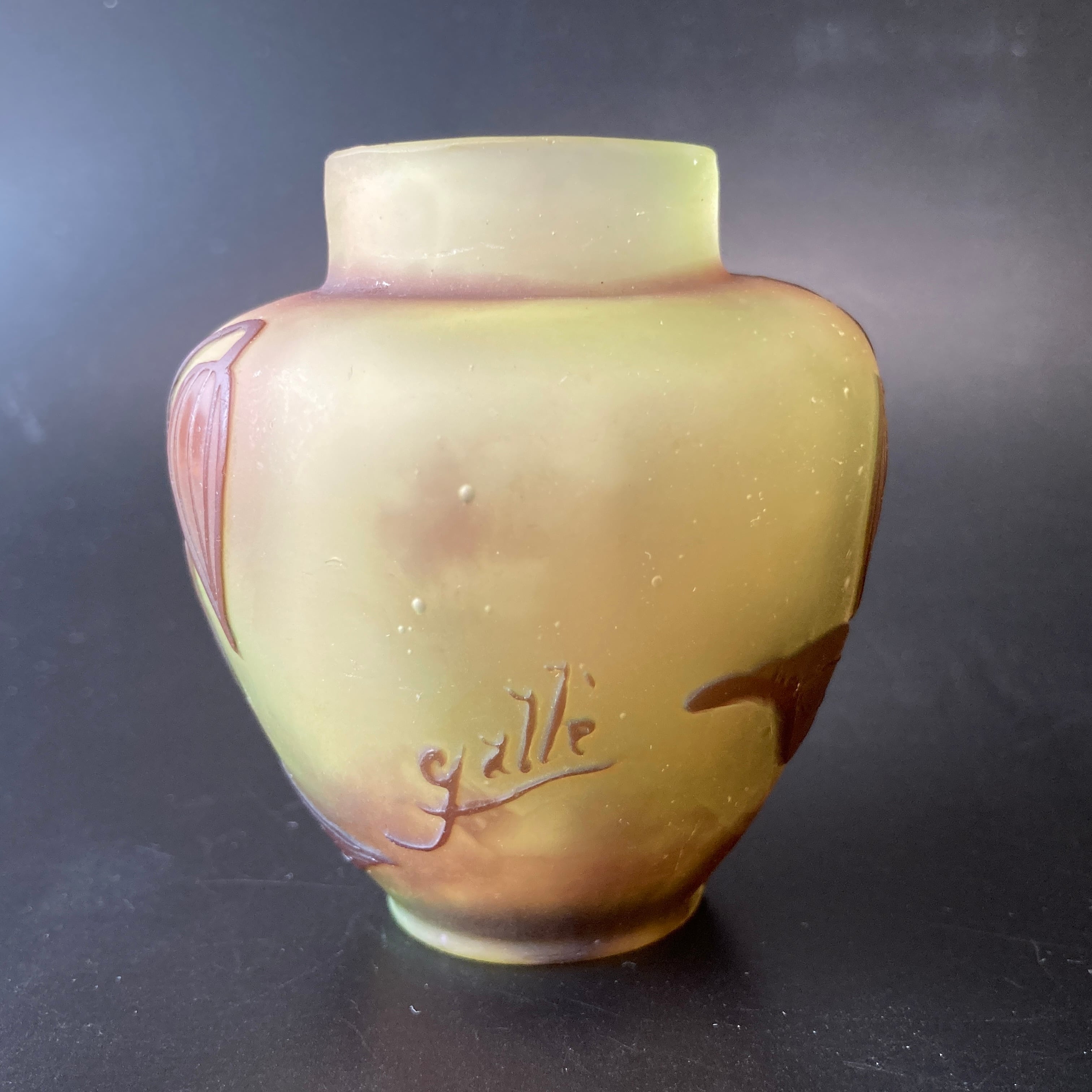 エミール ガレ クレマチス文花器 茶入 小壺 花瓶 多色多層被せガラス