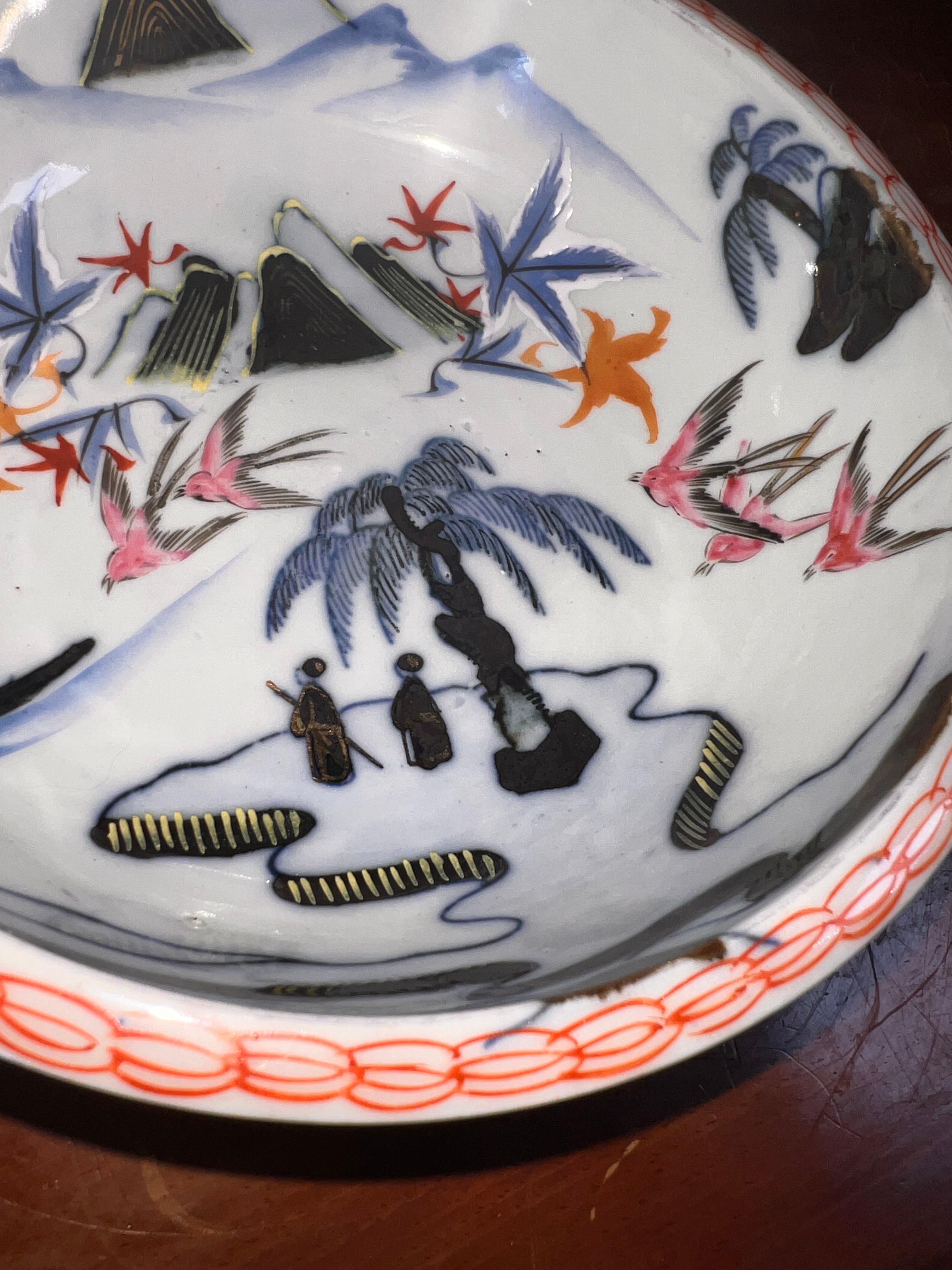 古伊万里 骨董品 大鉢 大皿 大深鉢 色絵 陶器 明治 鳳凰 花 飾り