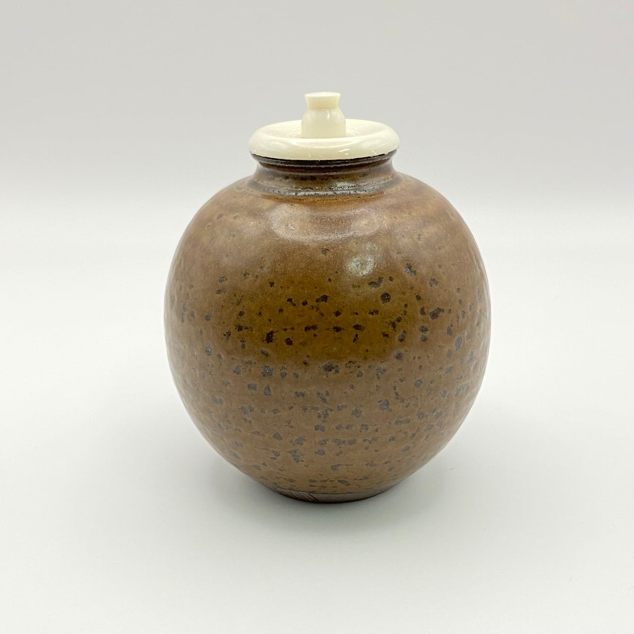 尾州 藤原木二 文琳茶入 織部緞子仕覆 共箱 茶道具 尾州 藤原木二