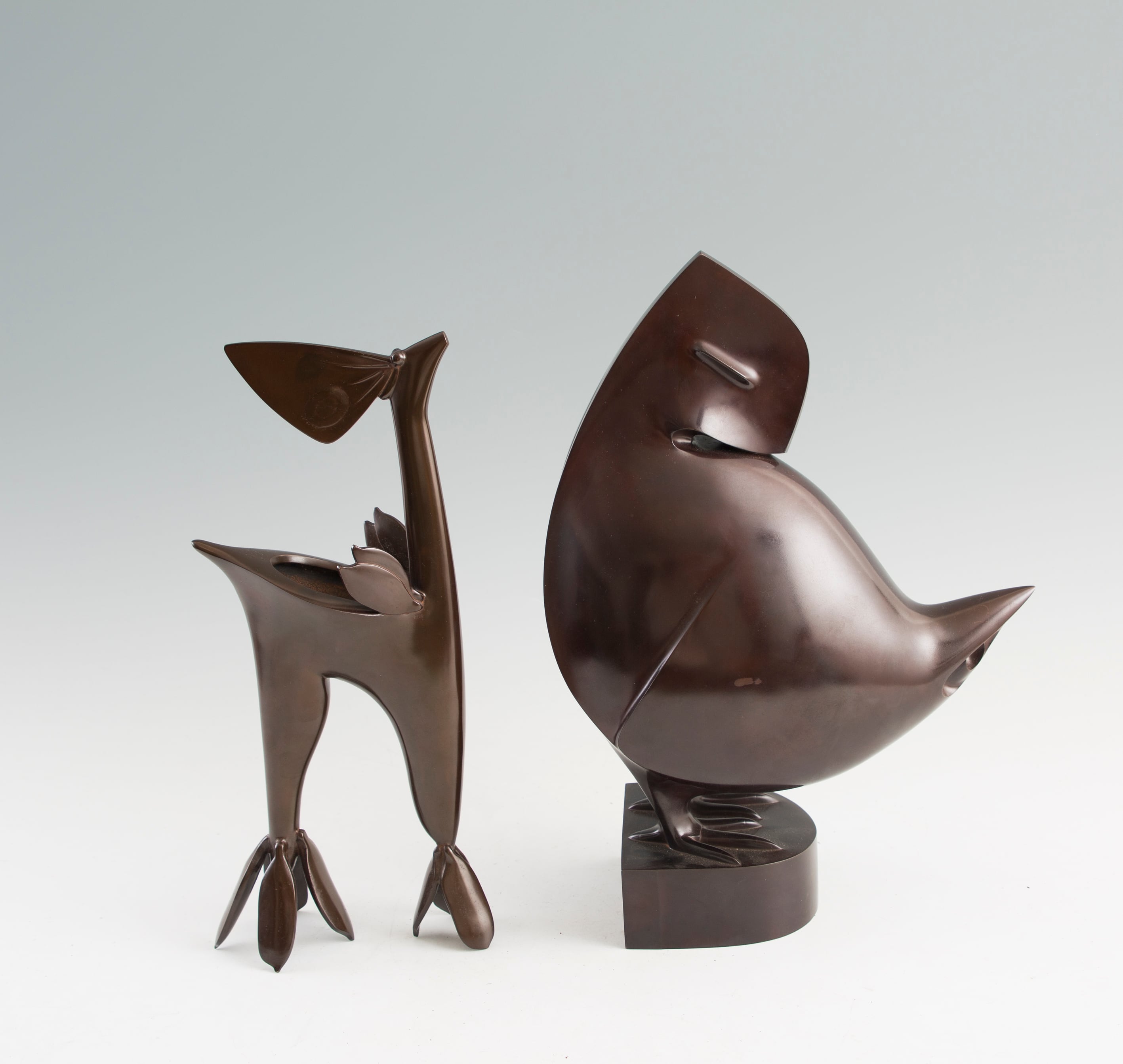 金工 秀山作 鋳銅 家鴨 アヒル 置物 一對 重さ合計約3.2㎏ G R7513