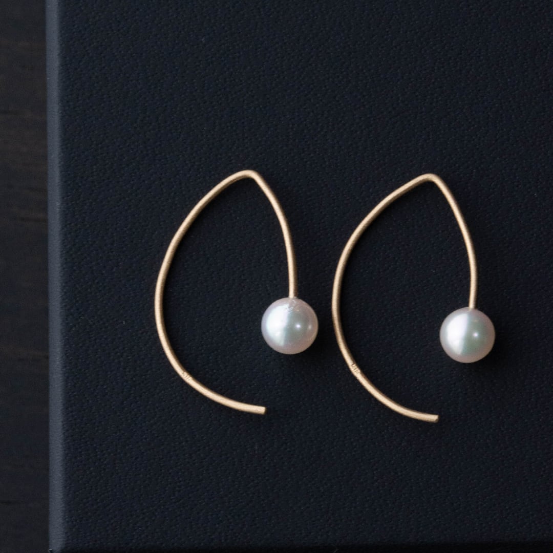 両耳用】k18 あこや真珠 フープピアス アコヤパール 18金 楕円 フープ