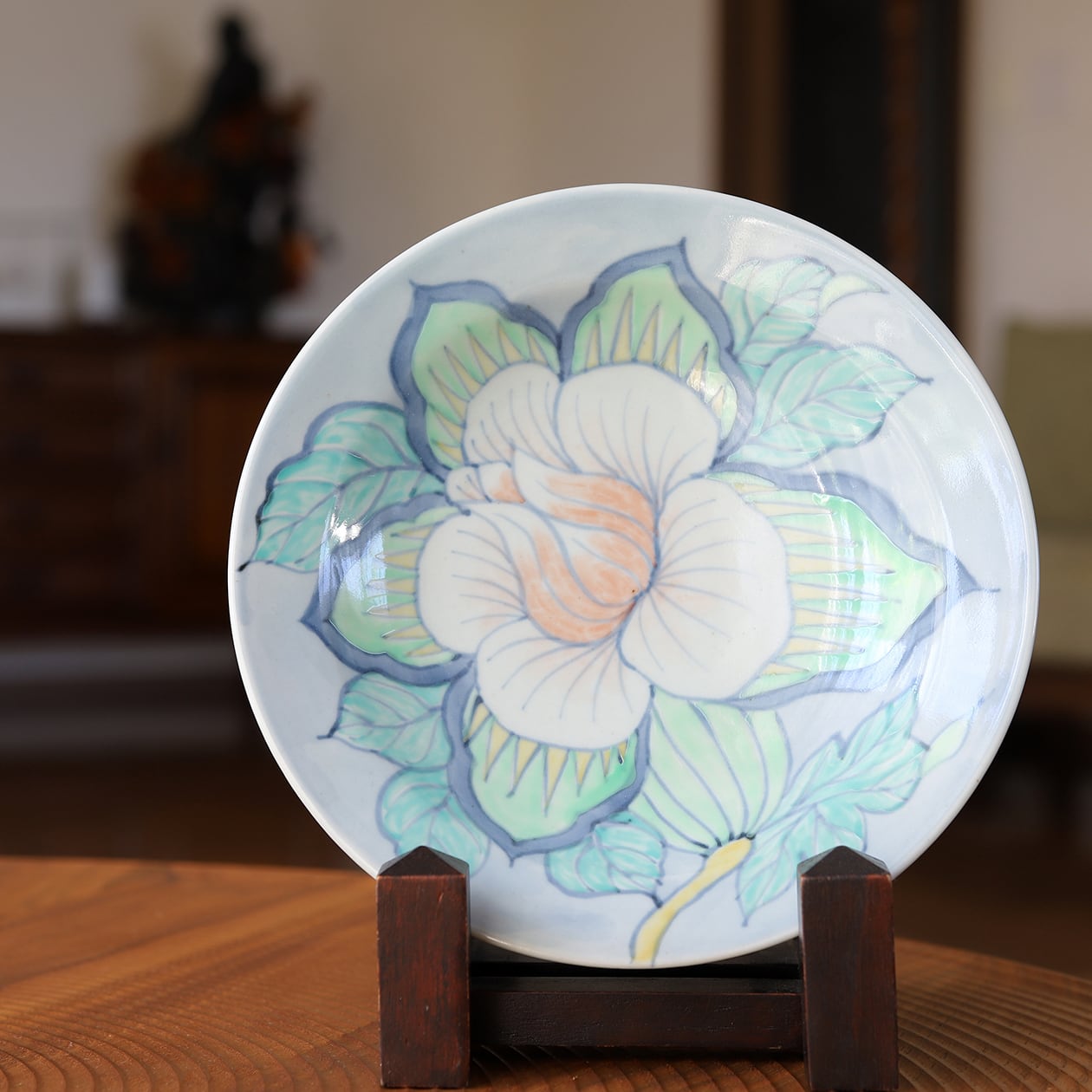 五代 佐藤走波 七十五才 染錦向日葵文カップ＆ソーサー コレクター放