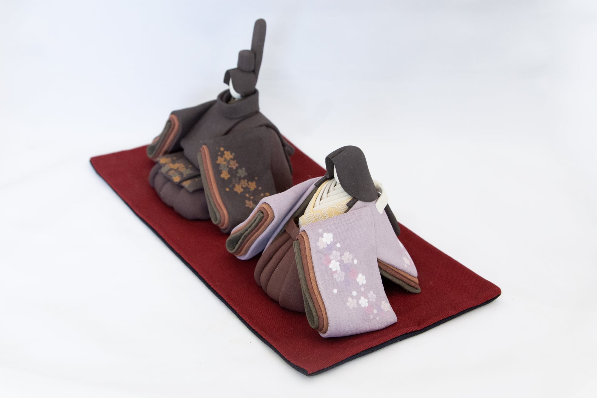 ひな人形 陶雛 澤りか作 (女雛 藤、男雛 黒) お雛様 コンパクト 水洗い