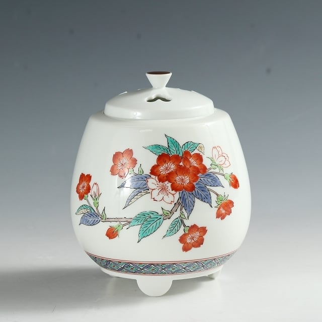 14代 酒井田柿右衛門 濁手 桜文 香炉 人間国宝 本人作 dbsy10944-9