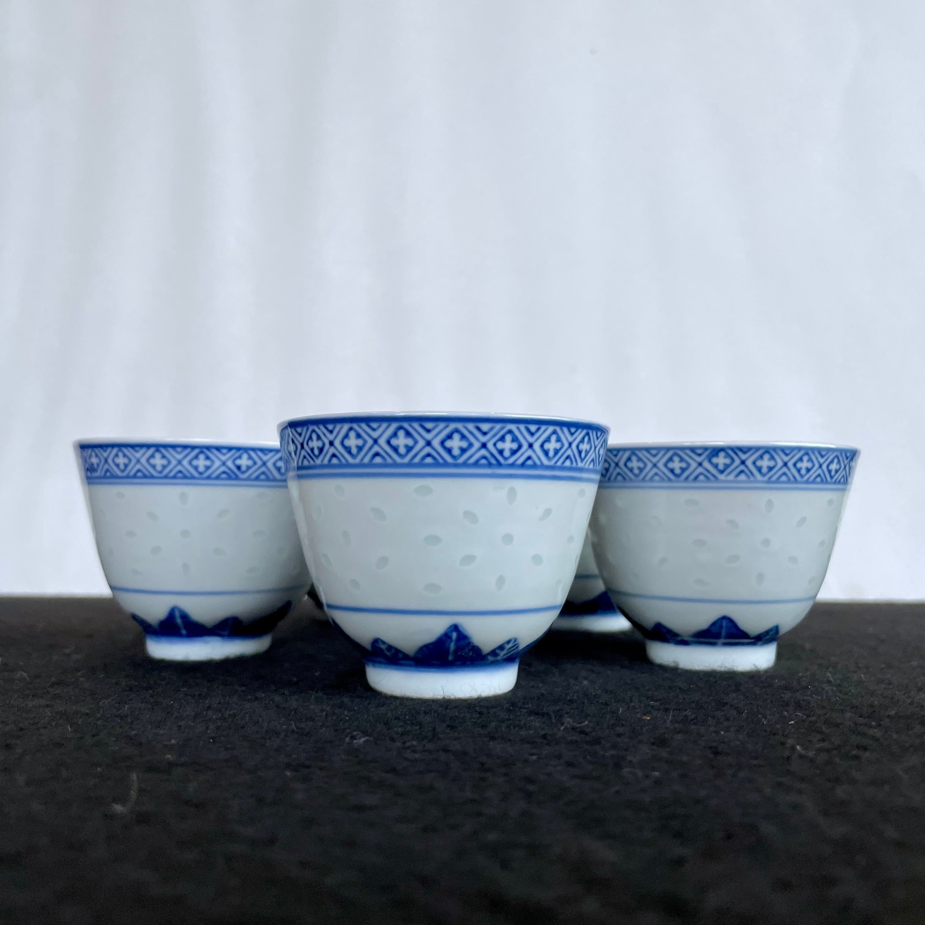 2616中国骨董大明年製銘染付山水茶器セット宝瓶1客湯冷し1客湯呑5客