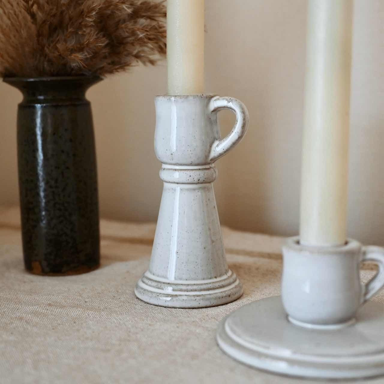 LEDキャンドルライト＆磁器の燭台SET 《 L 》｜ホワイト 蝋燭 陶器