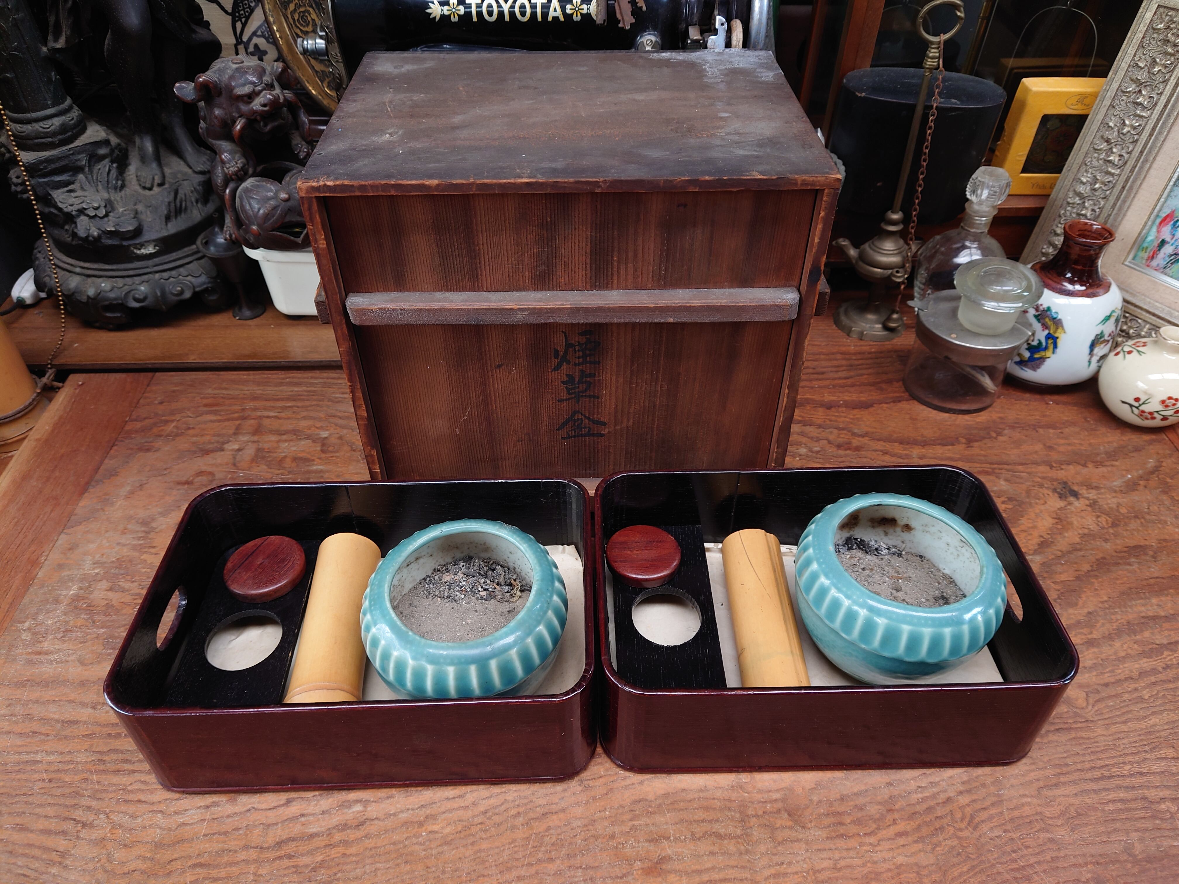送料込み】【古民具】煙草盆 茶道具 箱付き2個セット | 岡山商店