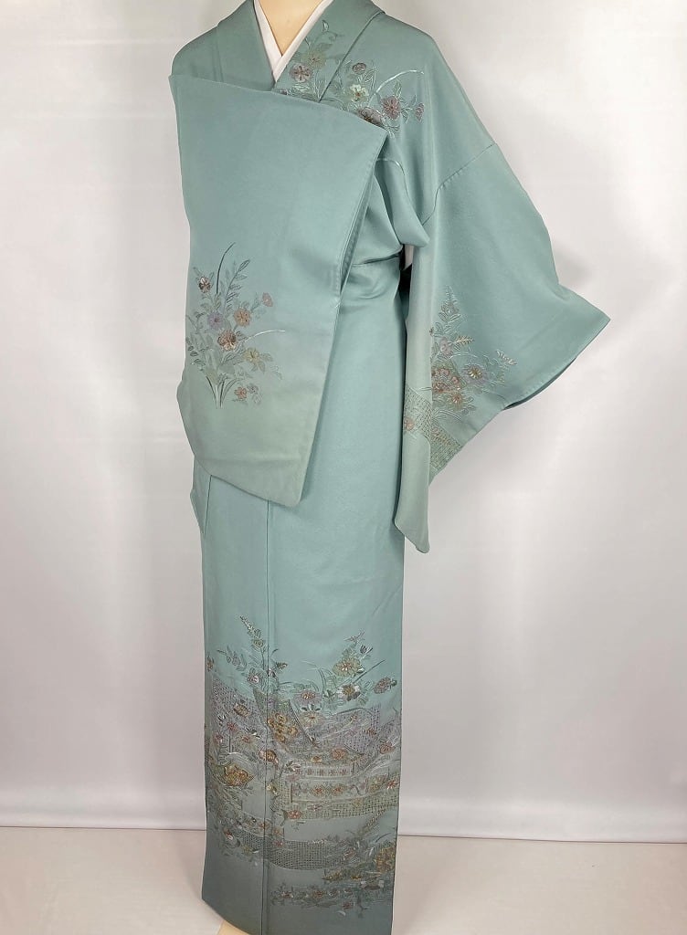 花美人着物□中国三大刺繍 スワトウ刺繍 汕頭刺繍 訪問着 城下町風景
