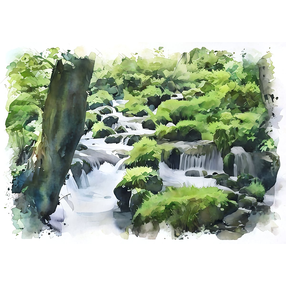 絵画(風景画) 日本 鳥取県 木谷沢渓流 インテリアアート額付き 水彩画