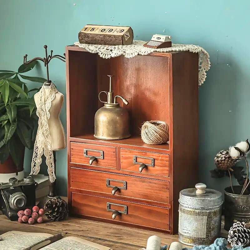 収納キャビネット ヴィンテージ レトロ調 アンティーク 卓上 収納