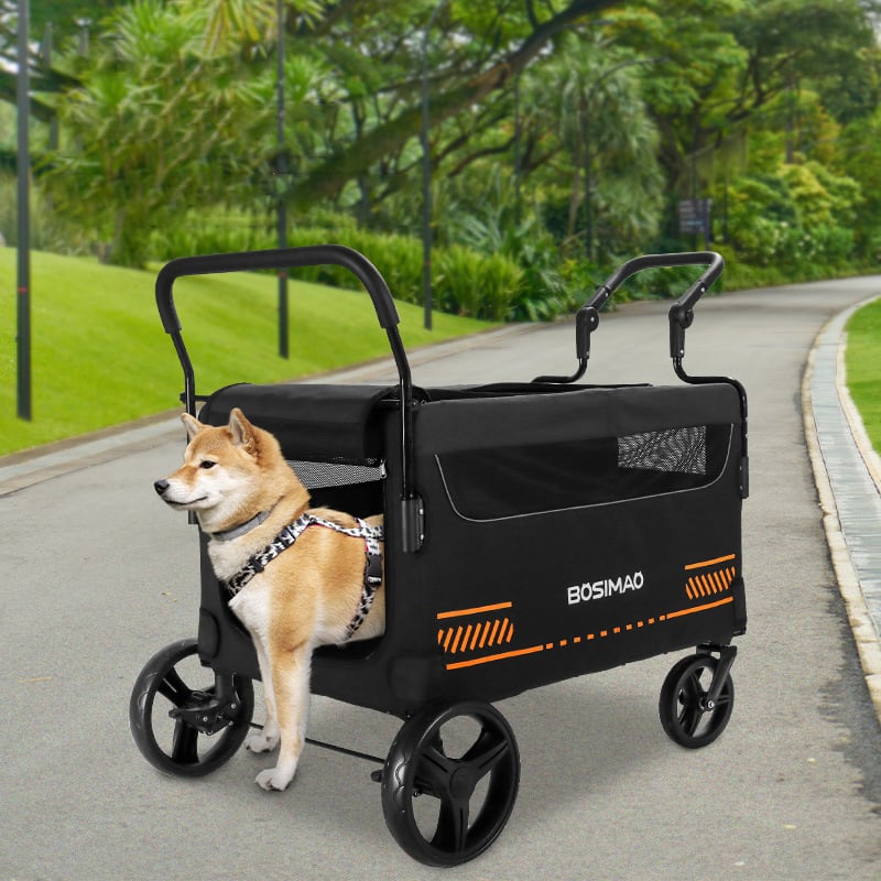 ペットカート大型犬 多頭用4輪 耐荷重80kg 折りたたみ 自立 コンパクト