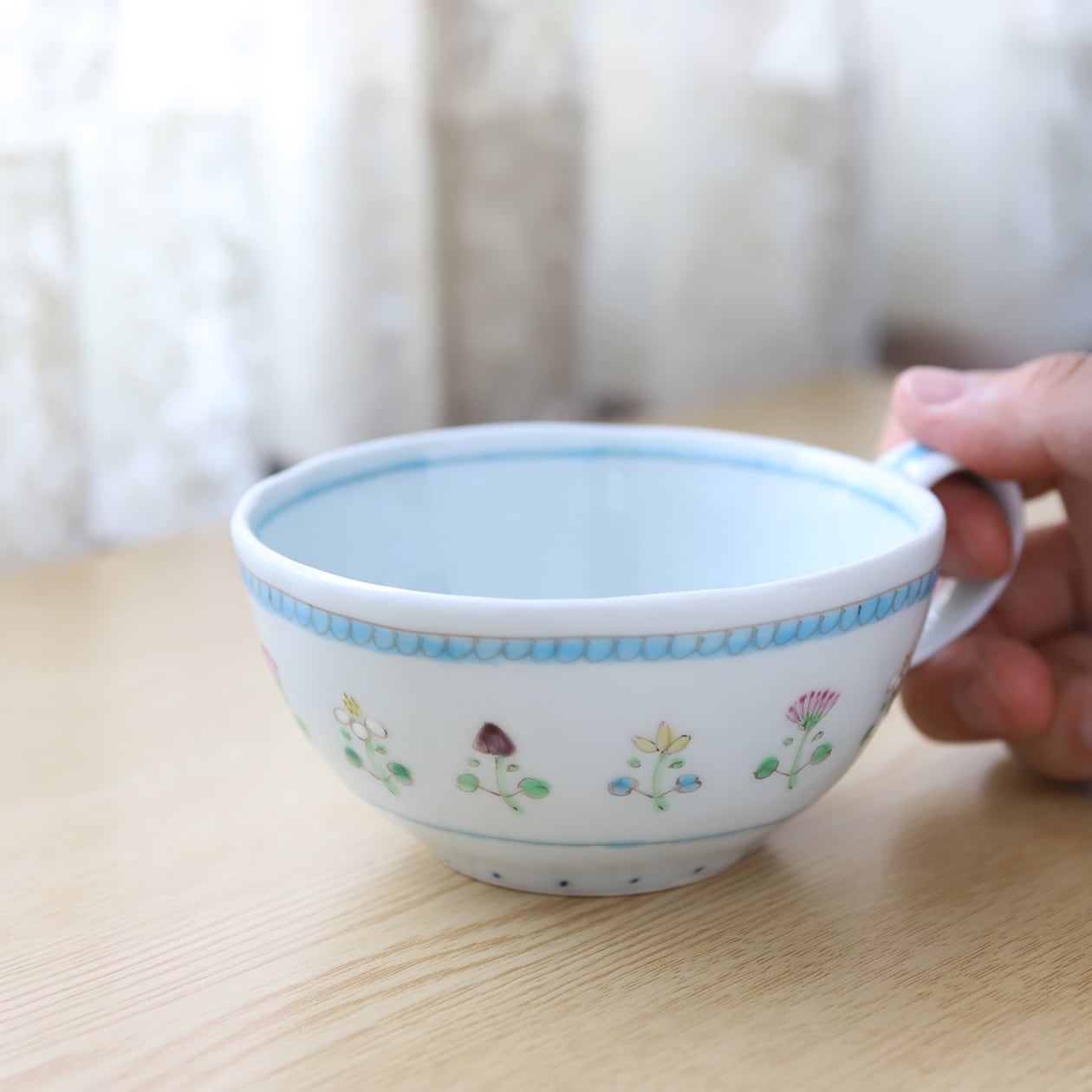 藍水 花暦（水色）カフェボール うつわ藍水（波佐見焼） | にっこう