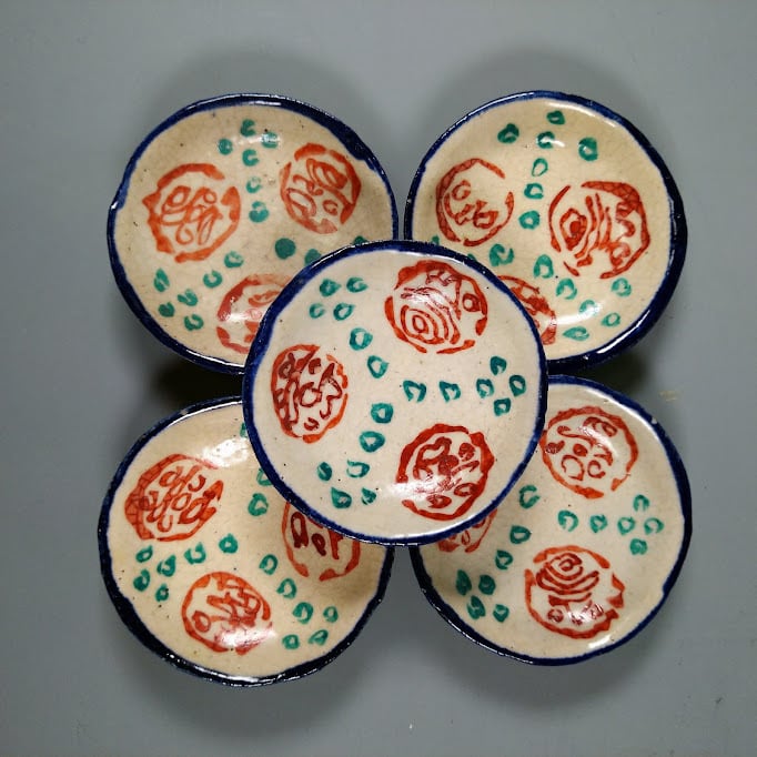 明治時代 京焼 色絵花唐草小皿 骨董品 アンティーク 食器 明治時代 京焼