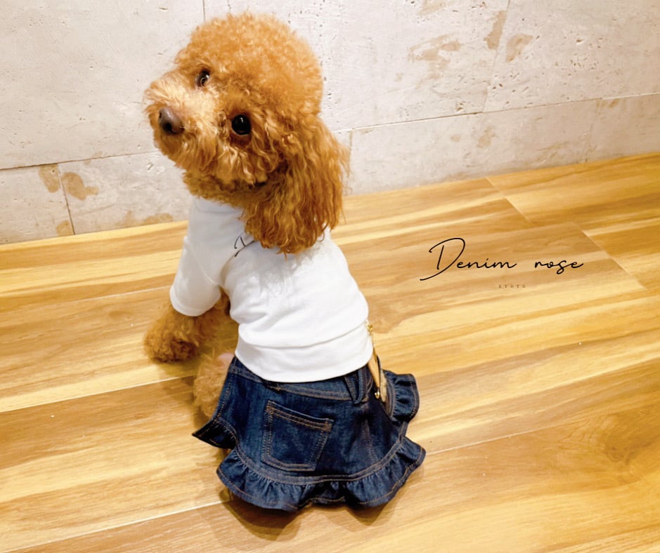 犬服 3S わんこの普段着 デニム色に小花 犬服 3S わんこの普段着