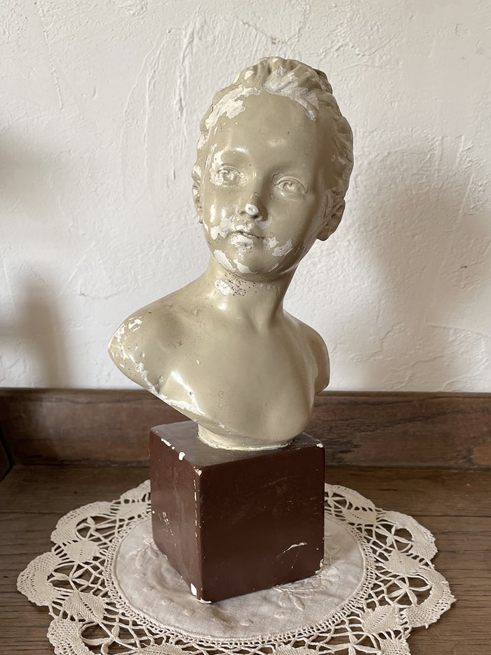 胸像 少女 石膏 フランス製 ヴィンテージ 胸像 少女 石膏 フランス製