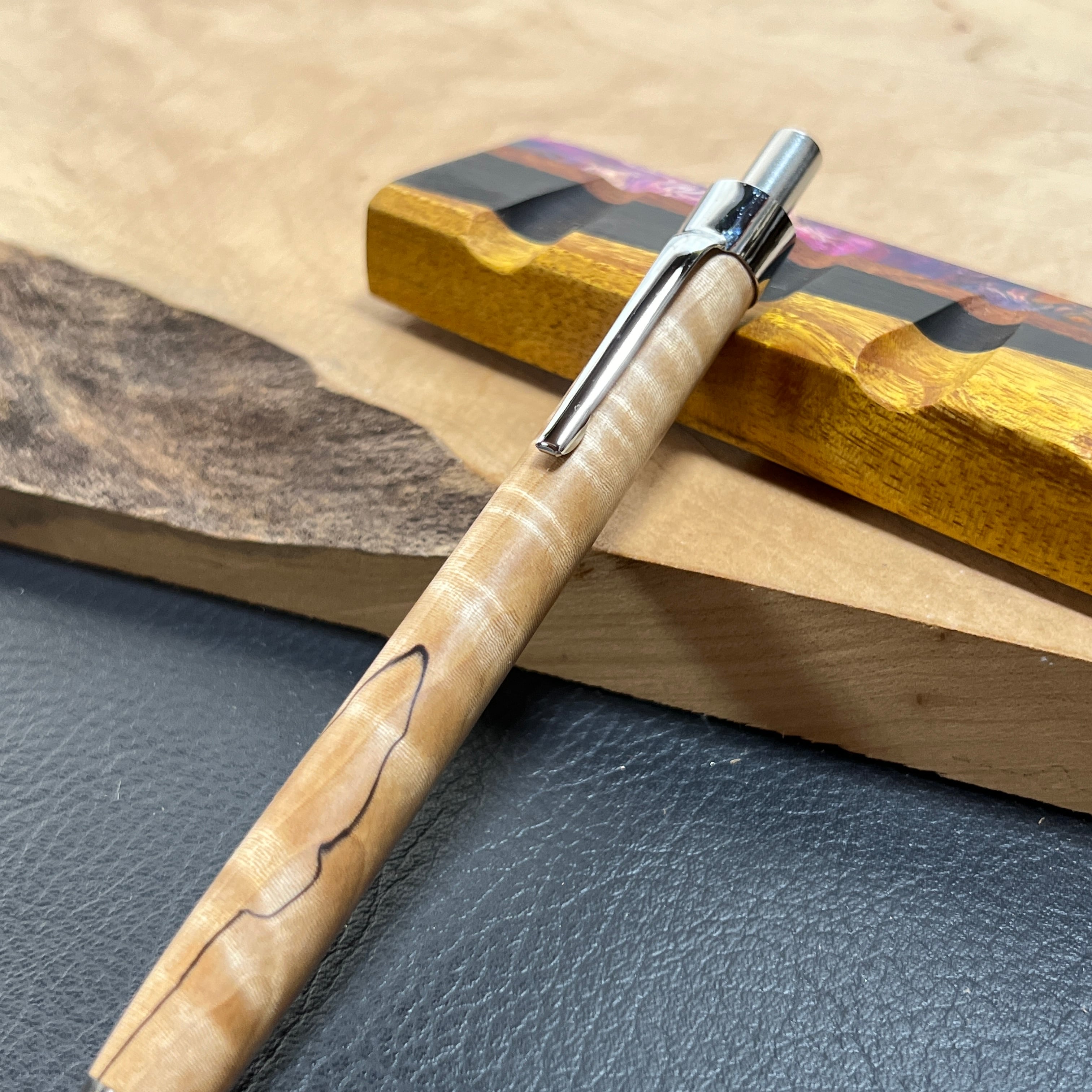 34栃縮杢スポルテッド 木製シャープペン 強低重心 ステンレス | handwood