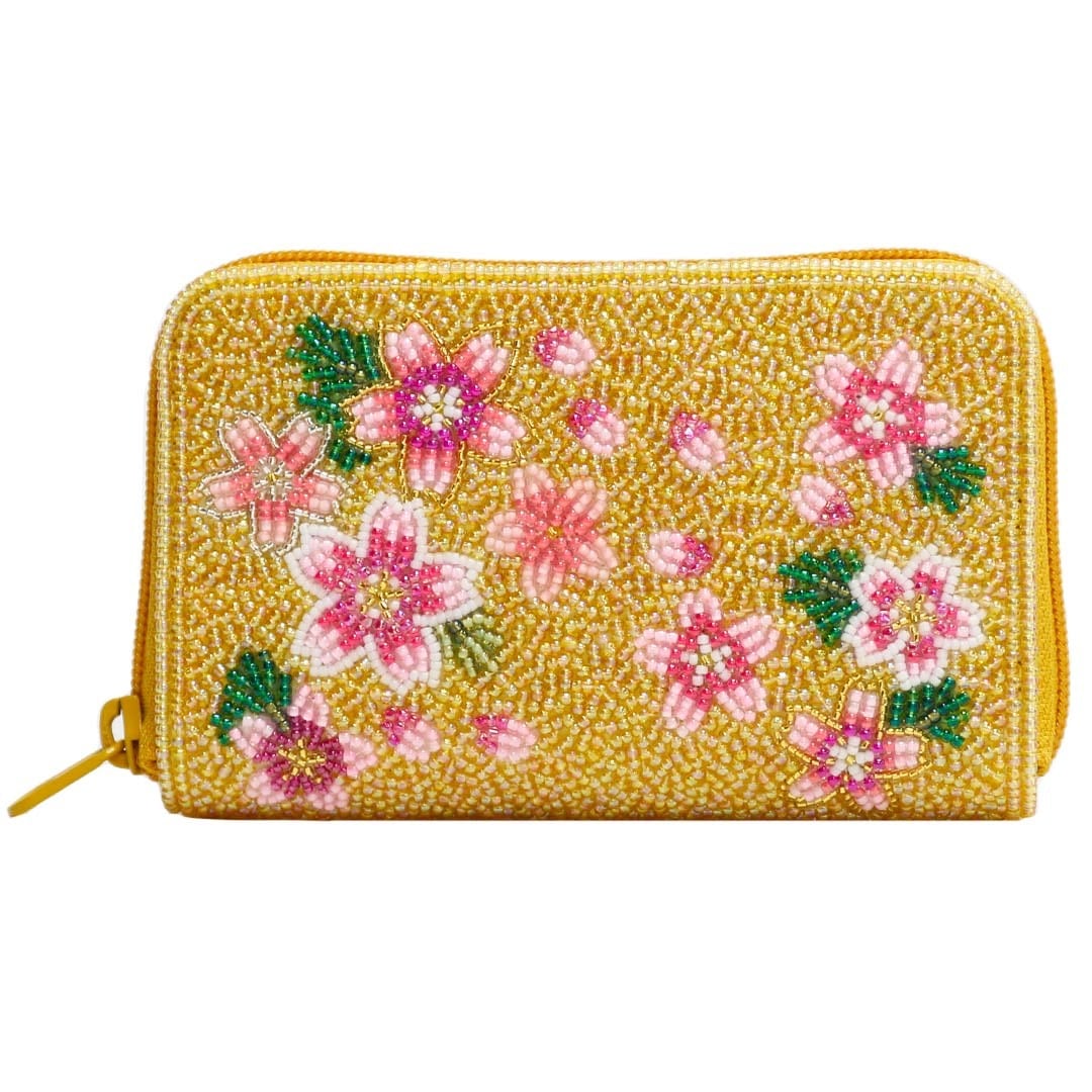 ビーズ刺繍ラウンド小財布(#099 ベージュ小桜柄) | 柏ビーズ