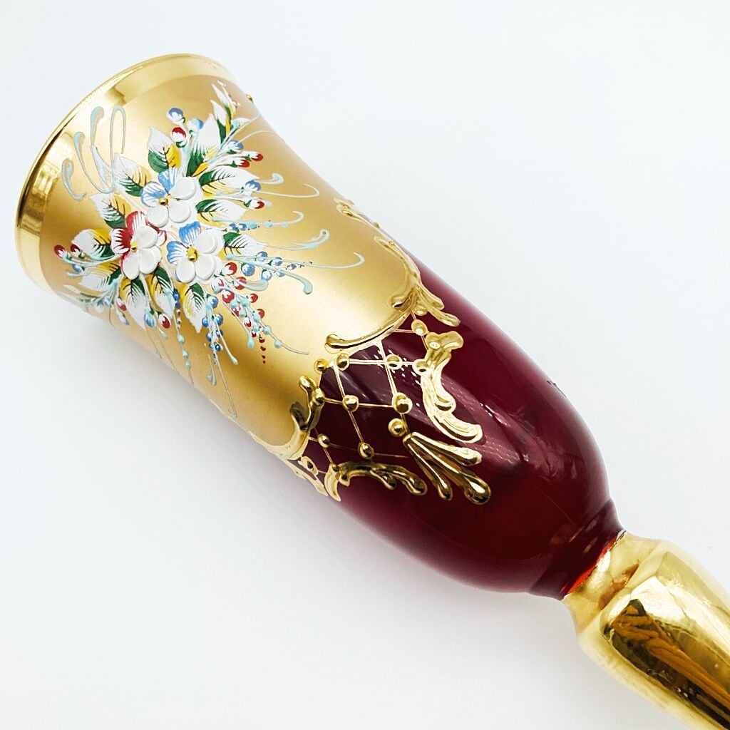 ベネチアングラス ムラノ イタリア シャンパングラス レッド ゴールド