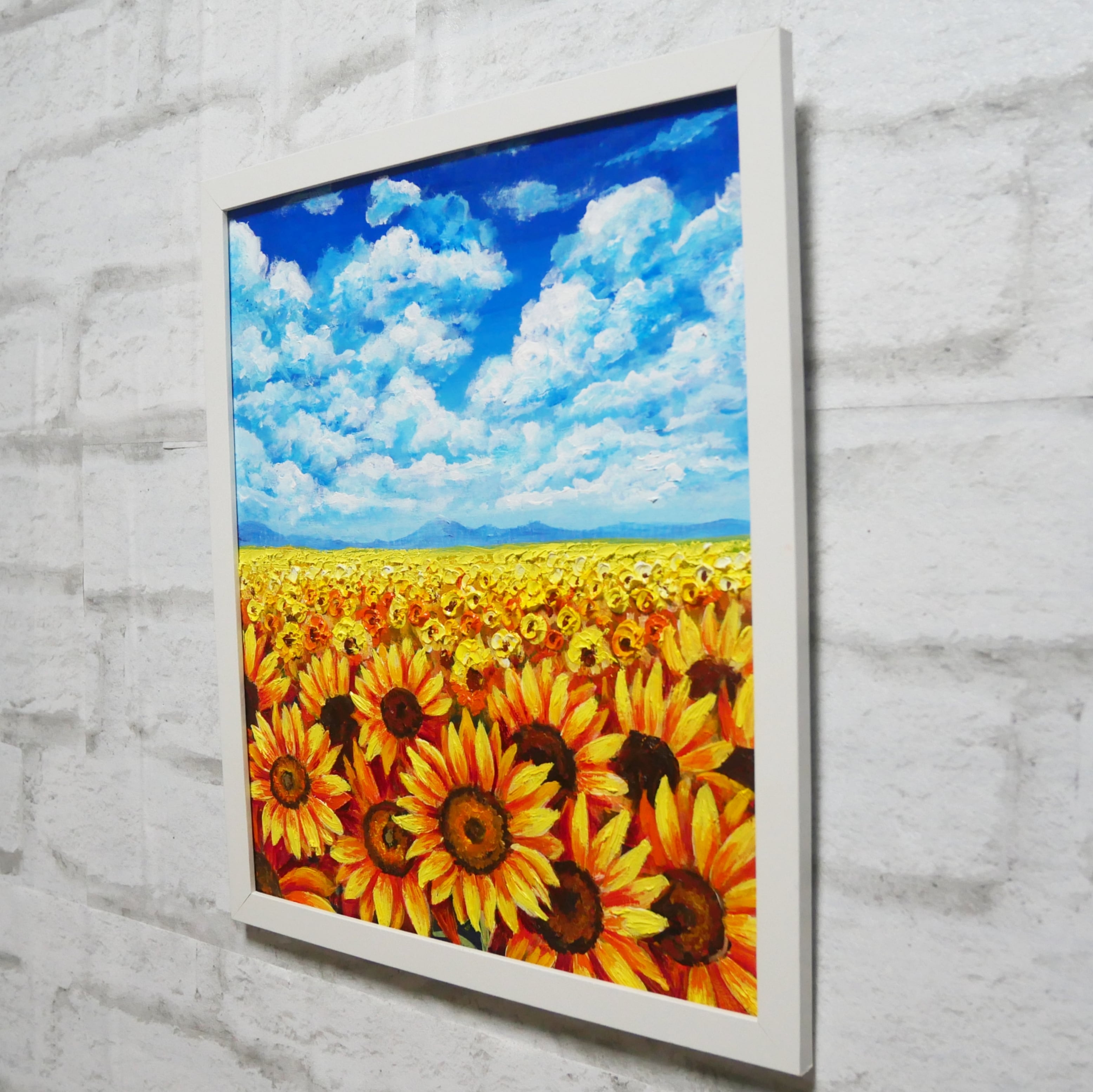 ひまわり畑と虹油彩画画像無し