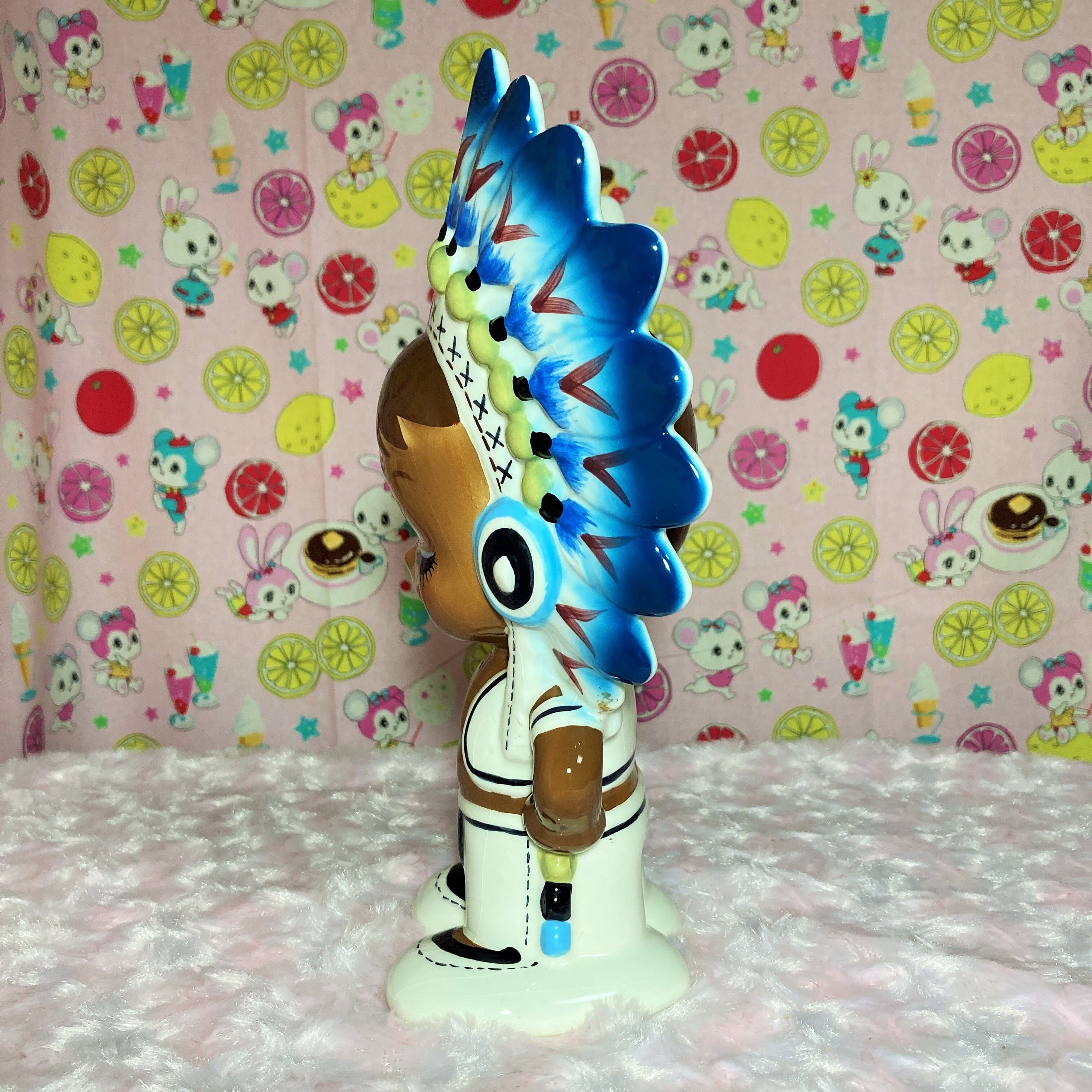 内藤ルネ 陶器 インディアン 青 貯金箱 RUNE 人形 雑貨 昭和レトロ