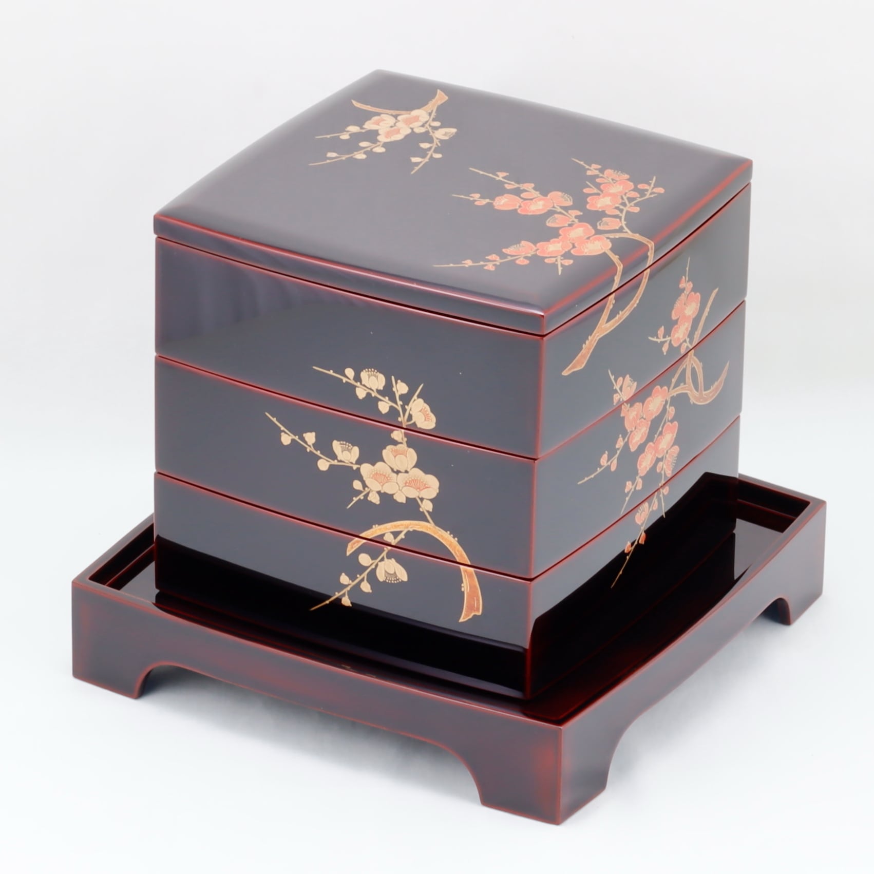 7 輪島塗 三段重／紅白梅蒔絵／重台付き | 輪島塗 加藤漆器店 公式