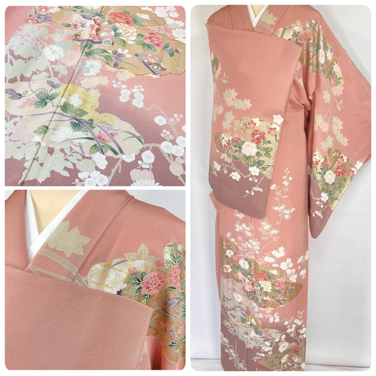 振袖 仮絵羽 金彩 紋意匠 型友禅と手描 正絹 未仕立て品 八掛付き