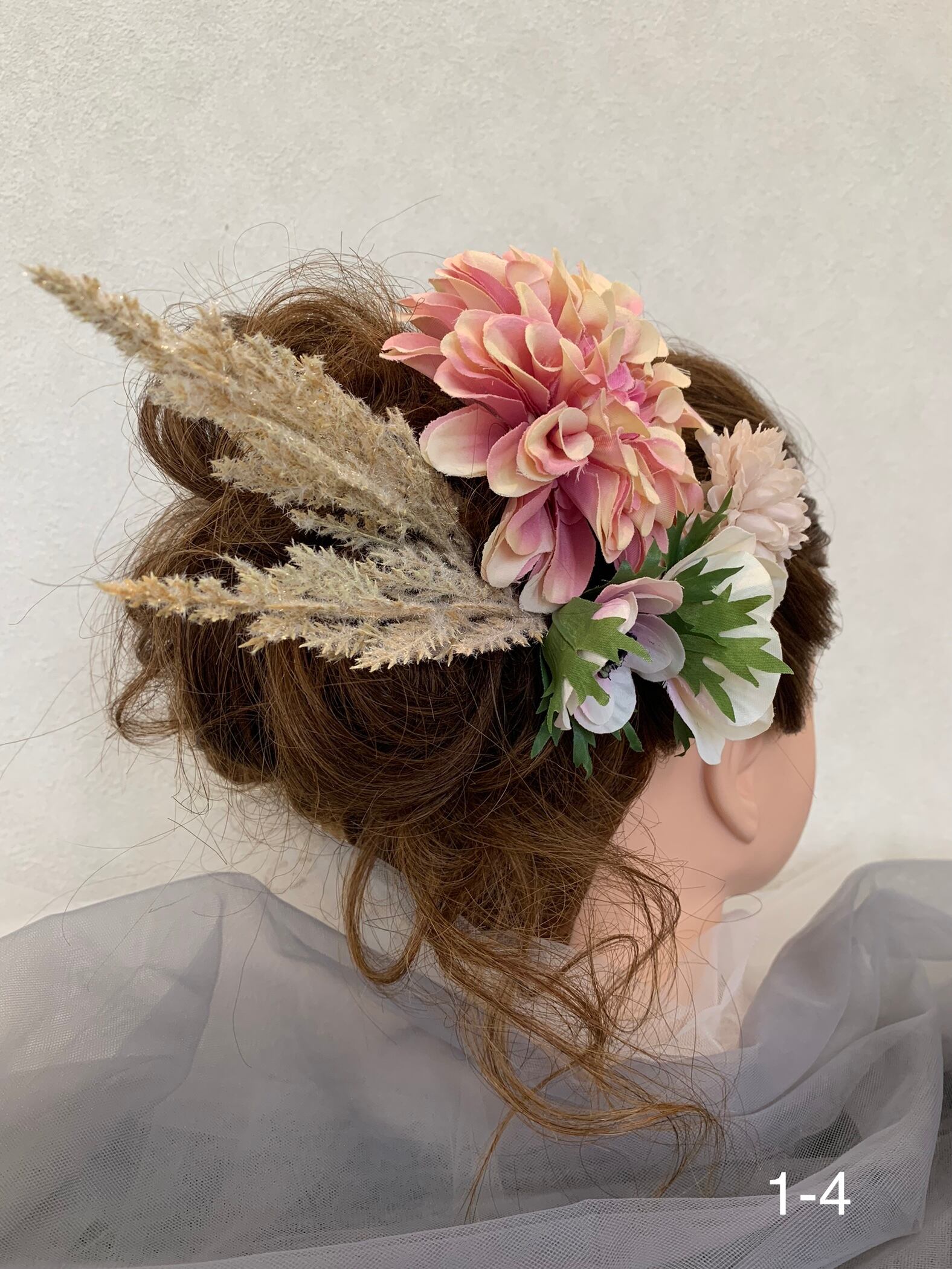 1-4くすみピンク‪✕‬ドライフラワーのヘッドドレス ウエディング 卒業