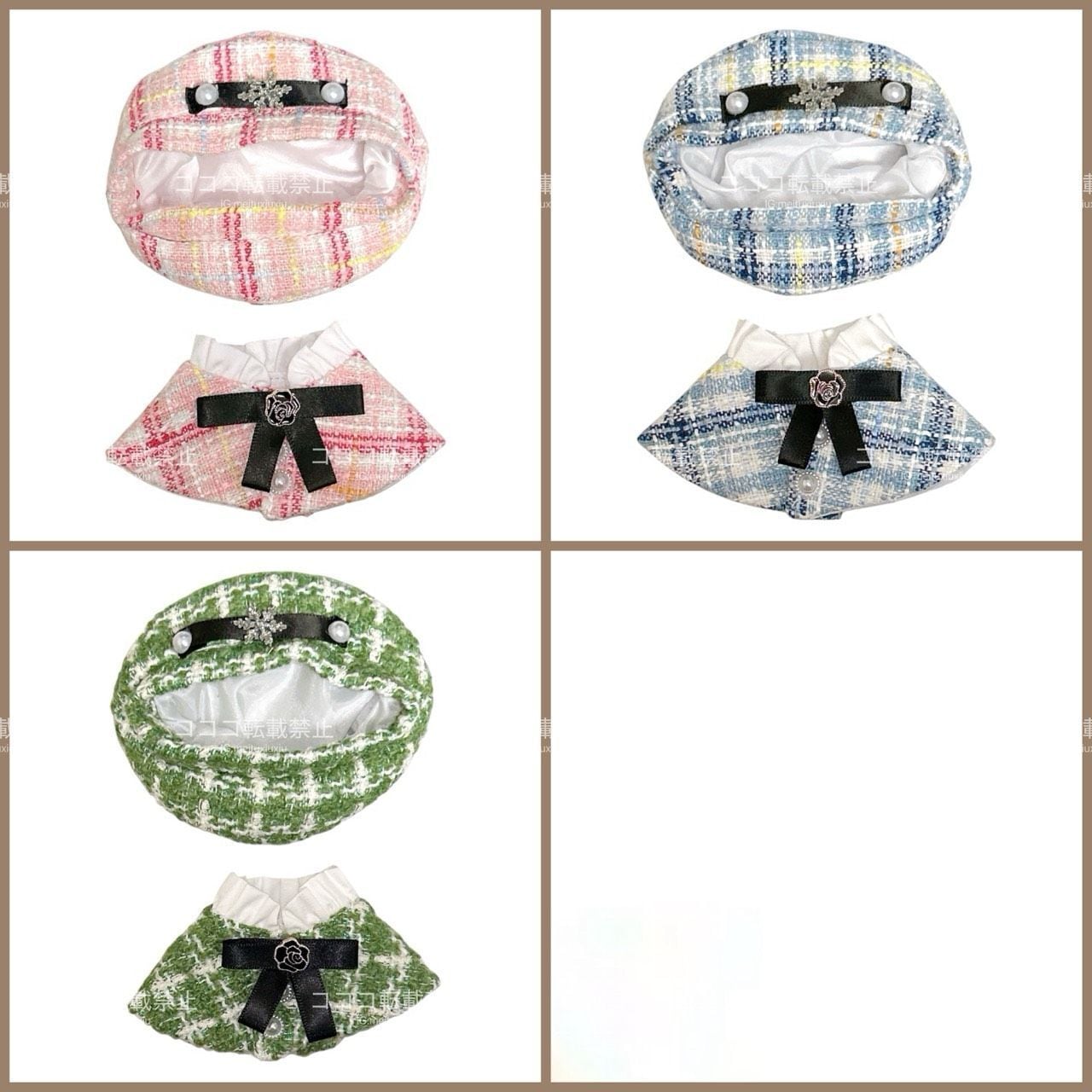 10cm】ツイード チェック柄 ポンチョ マント ベレー帽 セット 7色