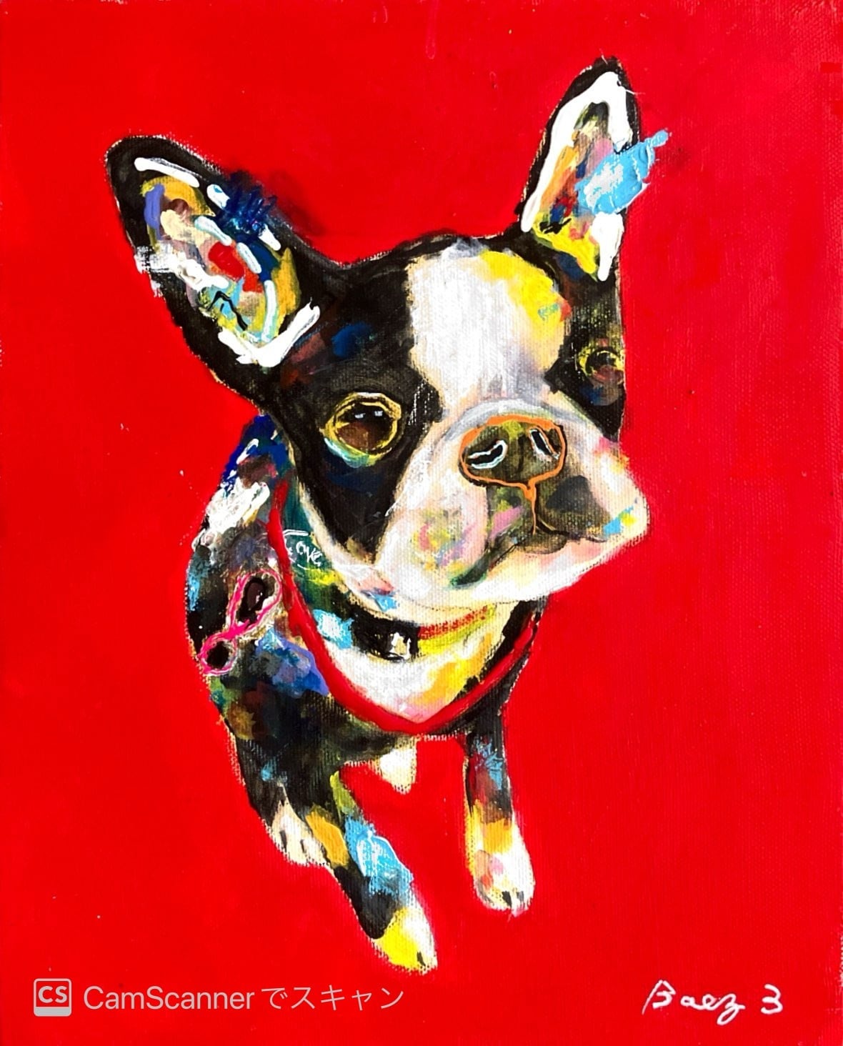 ボストンテリア 宇宙 犬 キャンバス ポーリングアート 動物 BAEZ3