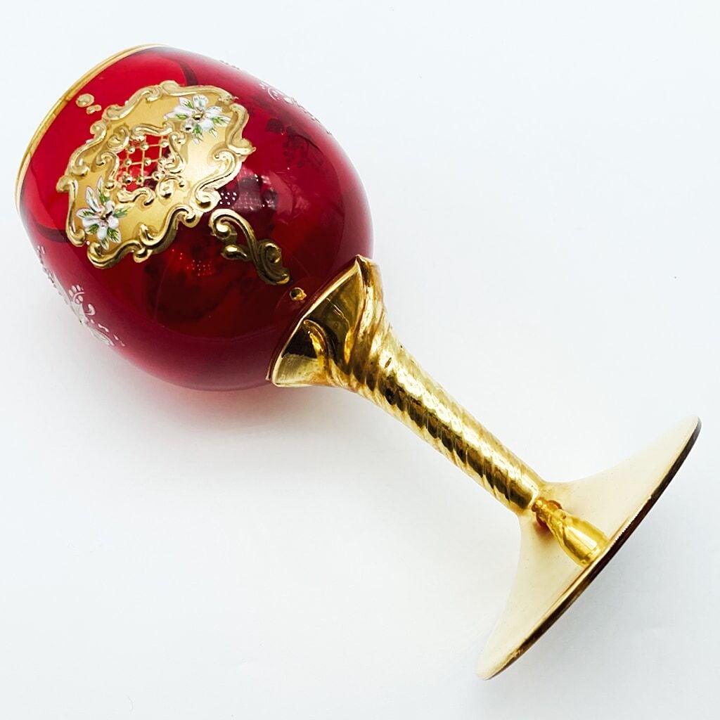 ベネチアングラス ムラノ イタリア ワイングラス レッド ゴールド 金彩