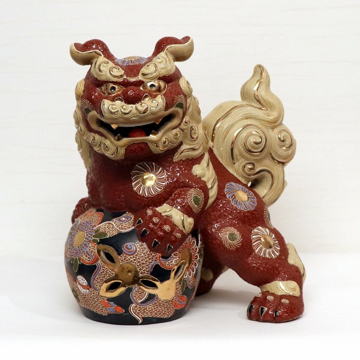 九谷焼・陶八・玉乗り獅子・置物・No.190730-10・梱包サイズ80
