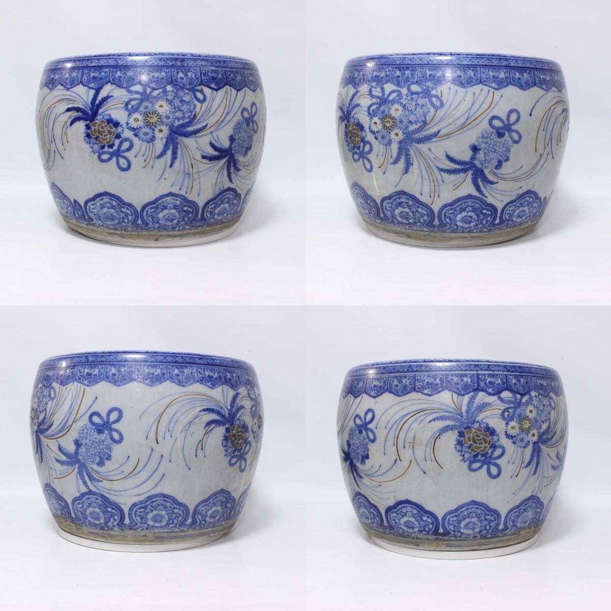 瀬戸火鉢｜絵模様｜花｜丸火鉢｜昭和初期｜アンティーク｜昭和レトロ