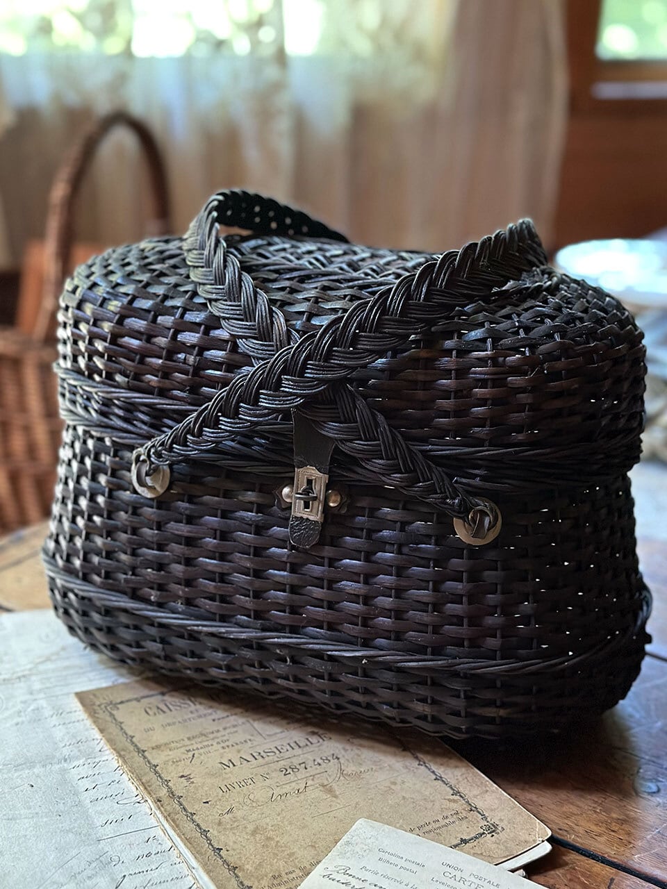 フランスアンティーク＊シャビーなアイアンバスケット フランス