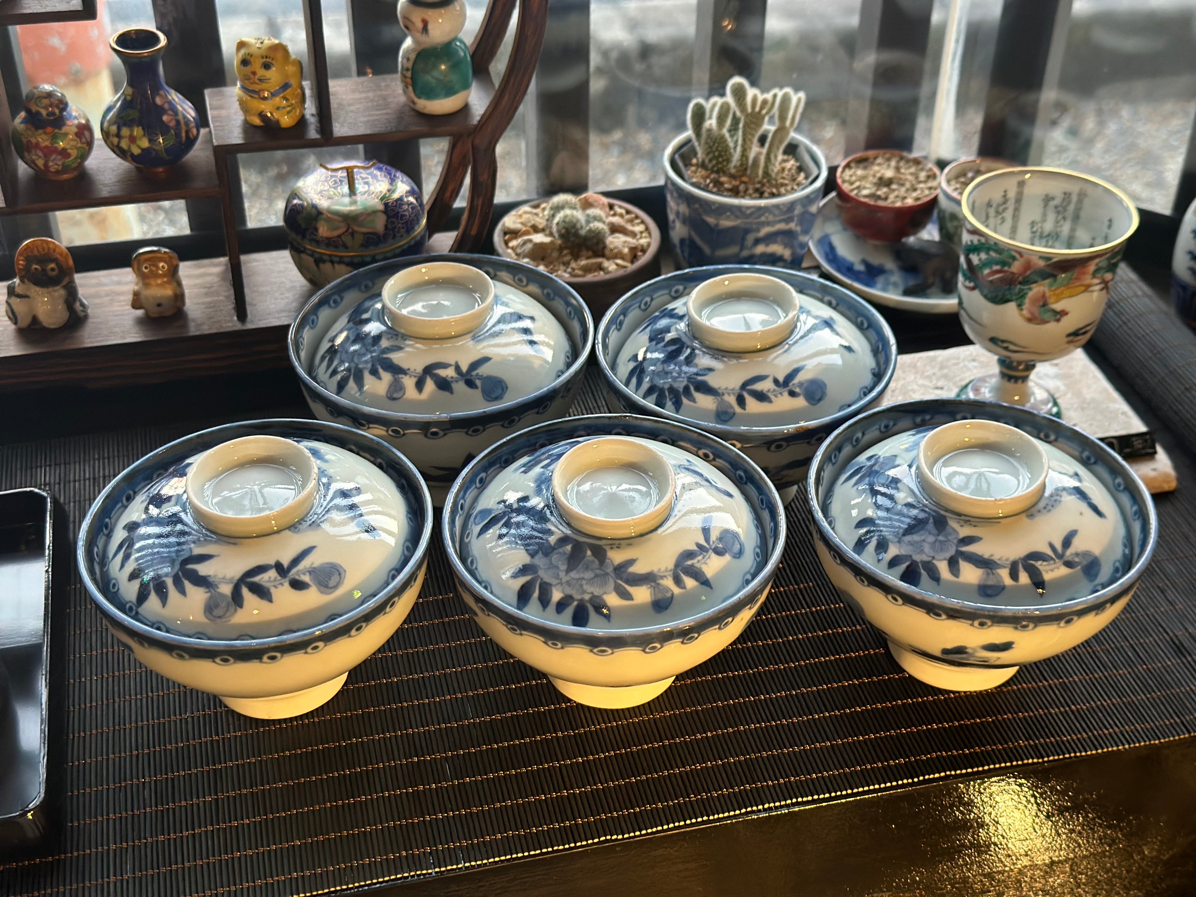 小皿 6枚 染付 丸窓 変わり縁 松竹梅 角福 人物 美品 【公式通販】