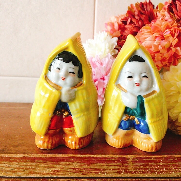 昭和レトロ 九谷焼 陶器 置物 ペア | レトロ雑貨 チェリッシュ
