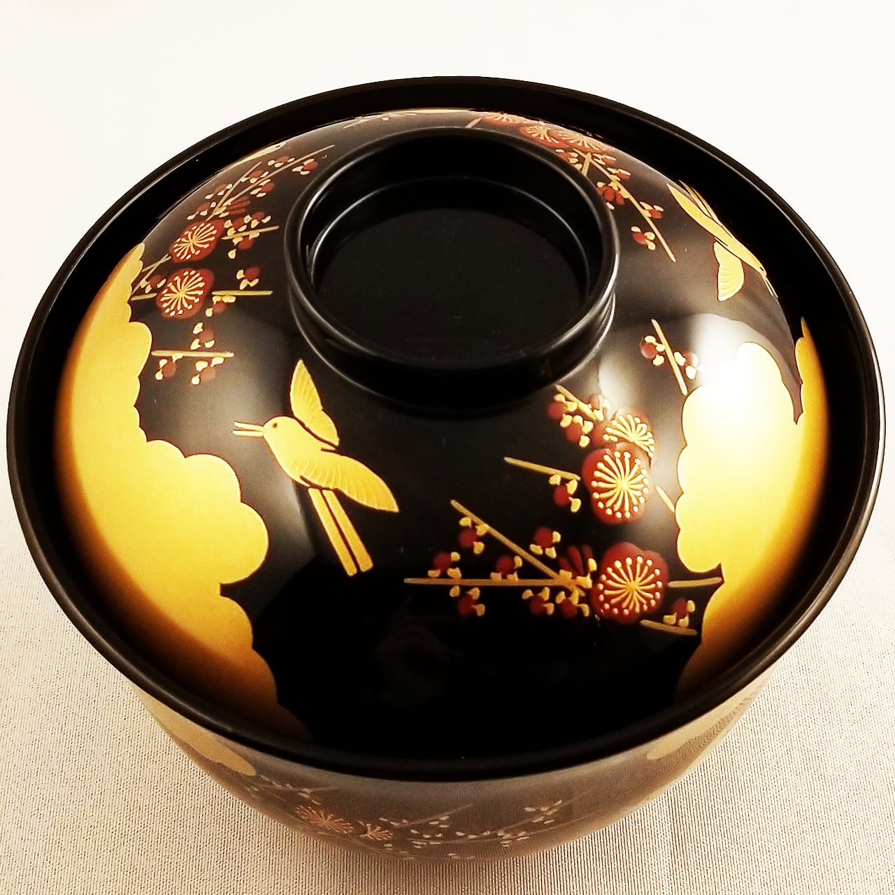 輪島塗堅地黑漆塗 梅蒔絵入椀五客 MA190 輪島塗 川端漆器