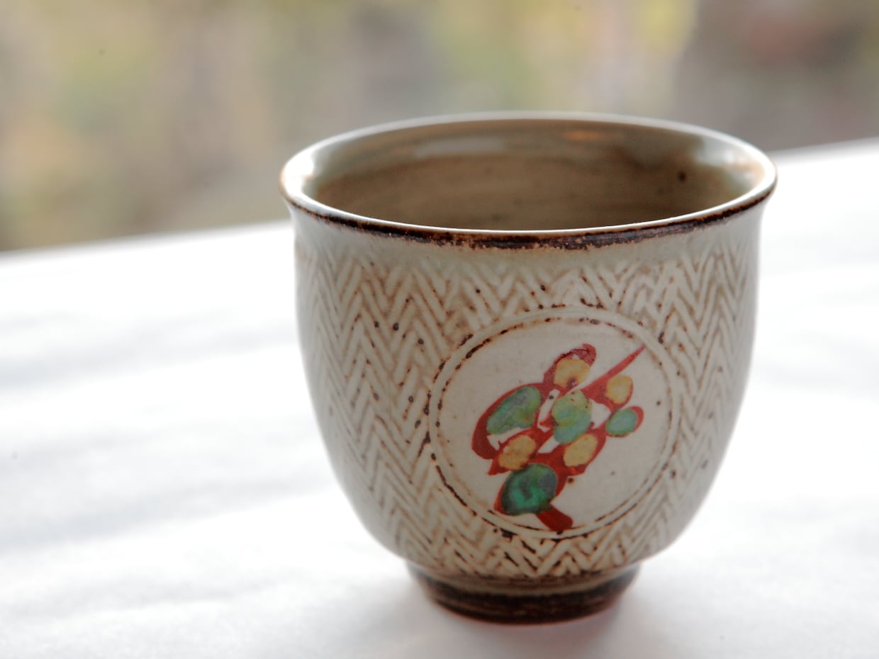 島岡達三益子焼竹文中皿六枚象嵌赤絵組皿箱入り18cm 人間国宝