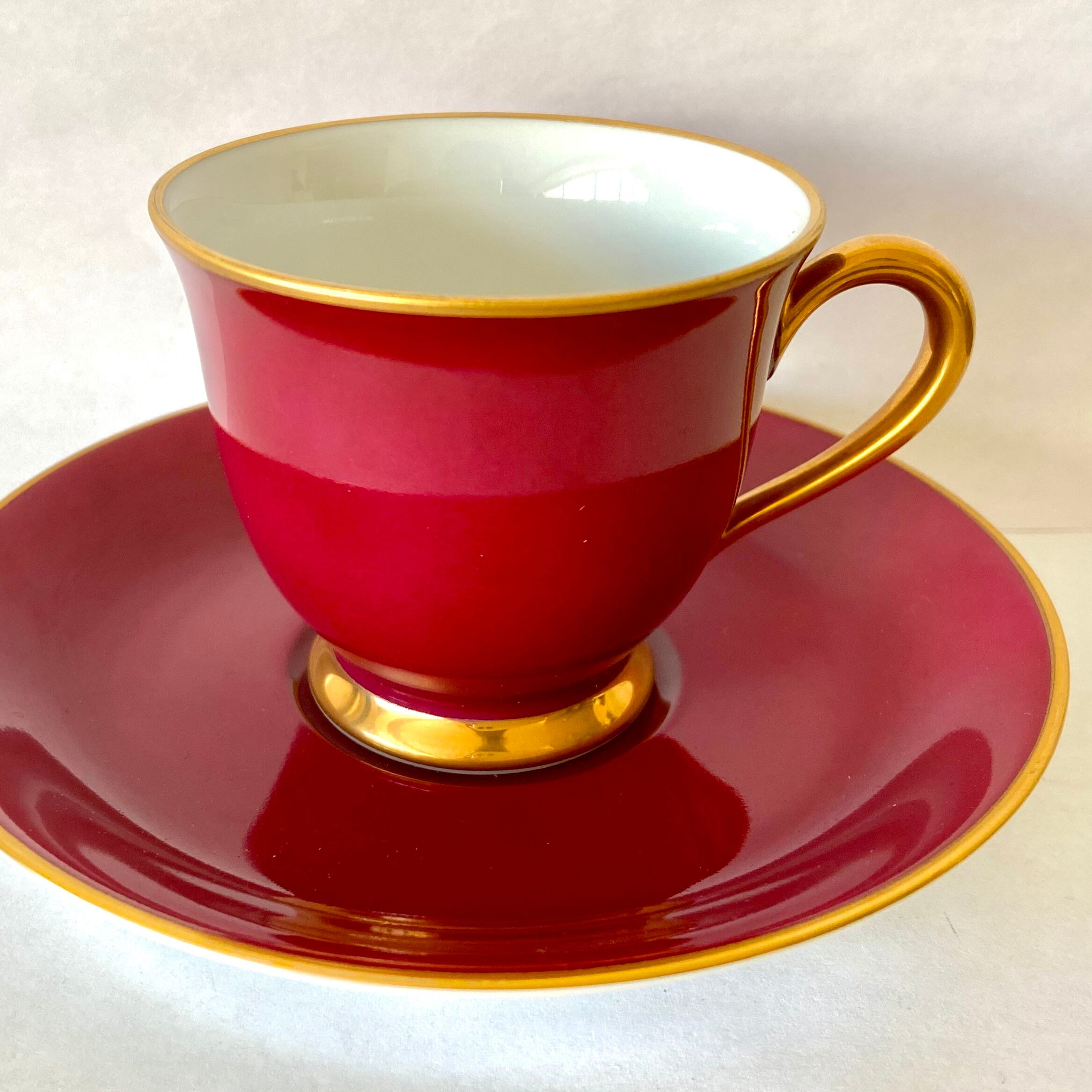 ノリタケ□カラフル デミタスカップ＆ソーサー 臙脂色 | Ryo Antiquecups