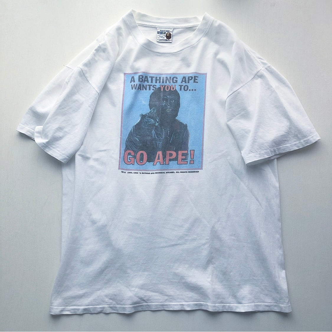 90s 初期 A BATHING APE 猿の惑星 アンクルサム Tシャツ 白 表記(L