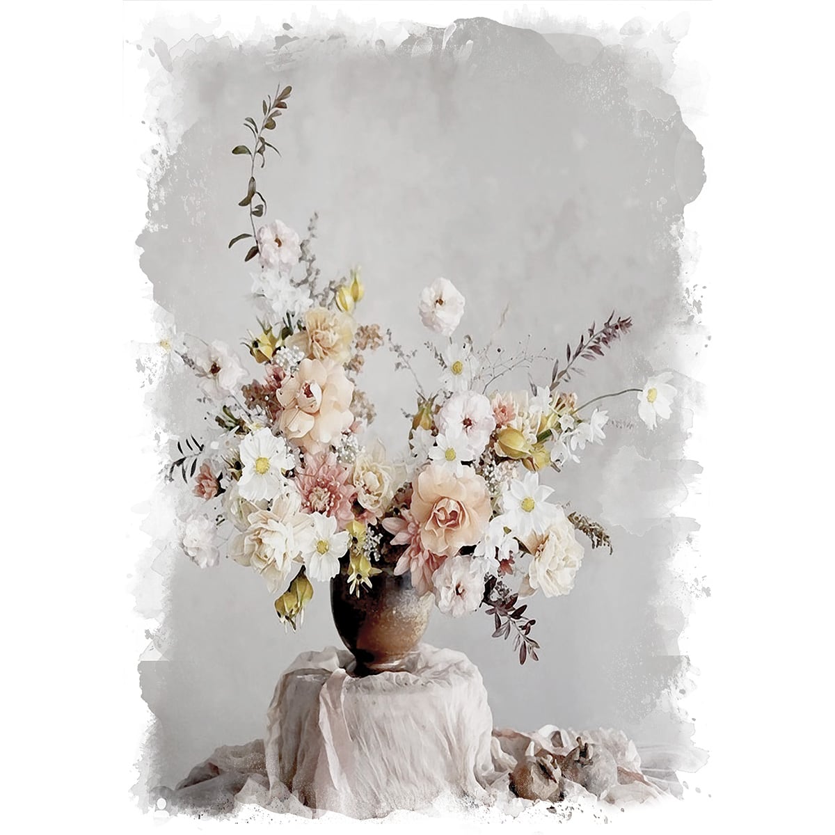 絵画 インテリア絵 額付 (銀) 油絵 F4-091716 花 絵画インテリア絵額付