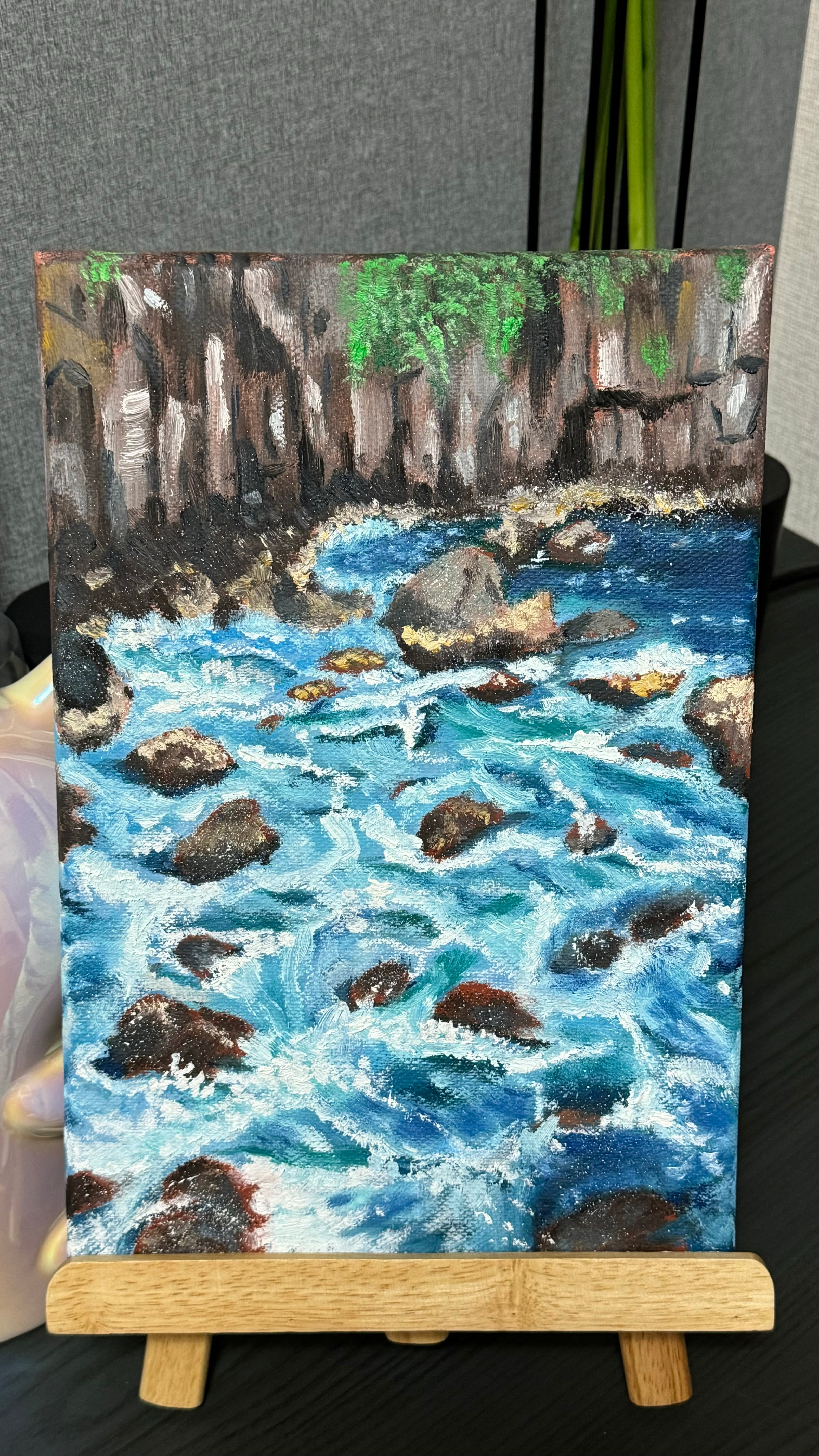 海辺の蜜柑」 手描き 油絵 風景画 原画 油彩画 海辺の蜜柑」 手描き