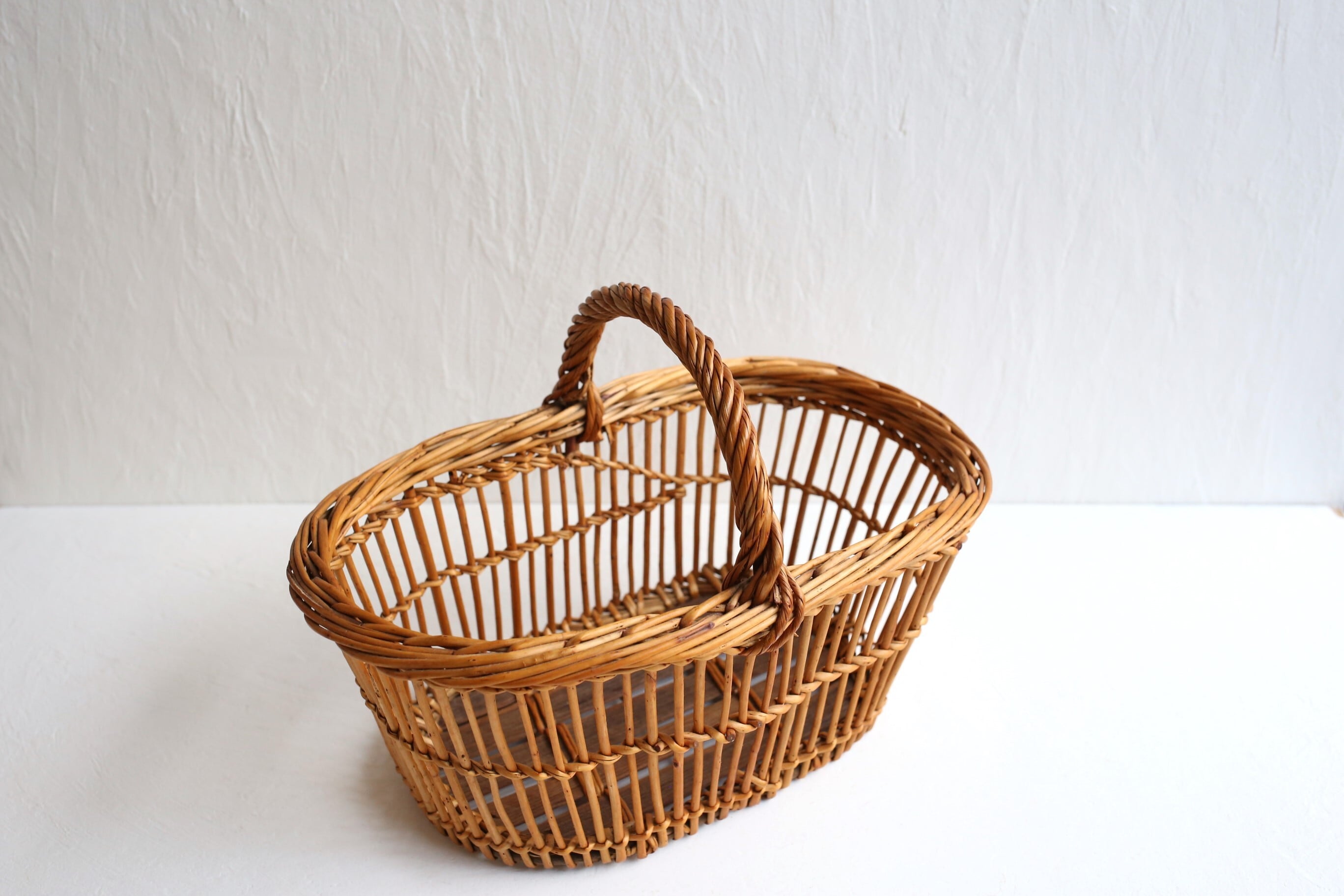 ローズパニエ大 バラペイント蓋付きバスケット フランスアンティーク